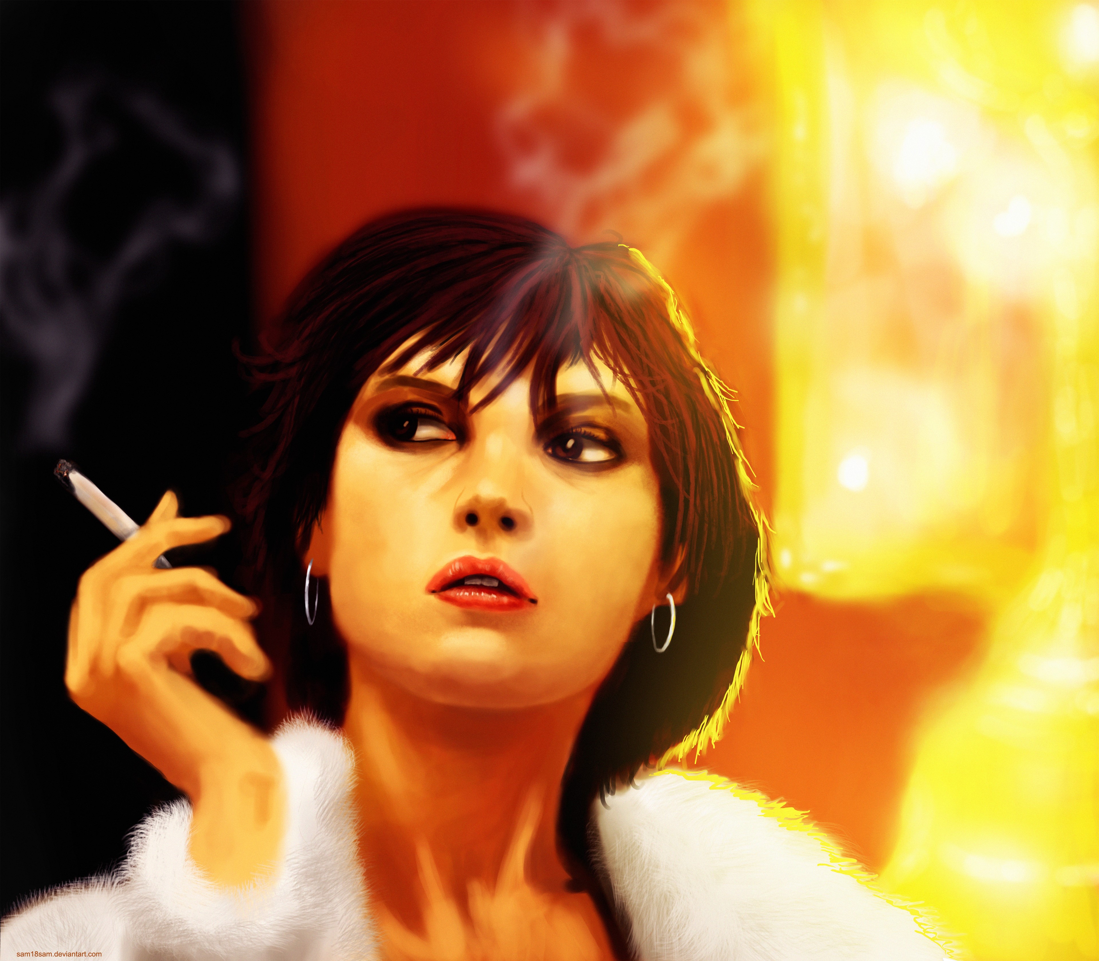 Painting Art of a Woman Smoking HD Wallpaper
