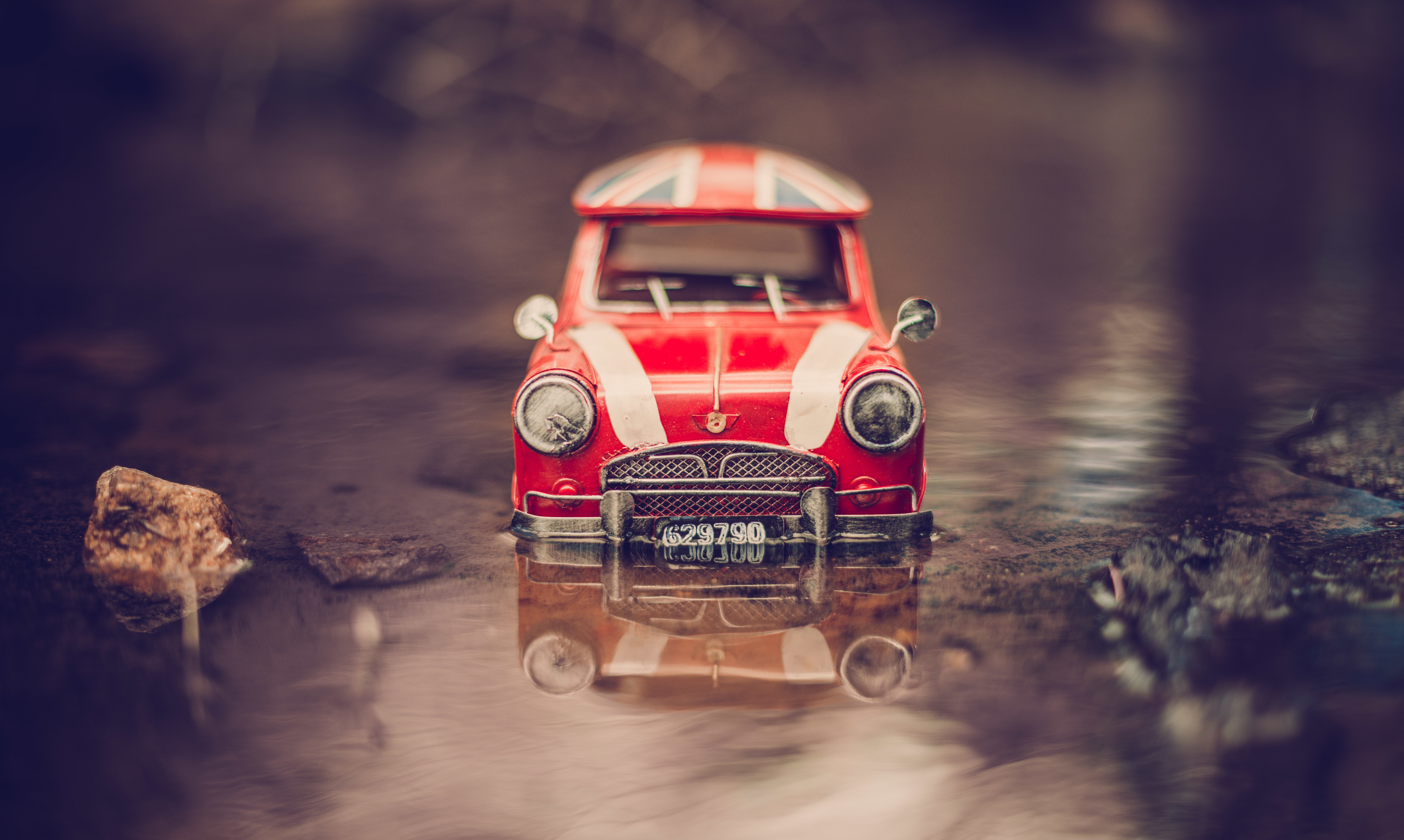 Red Mini Cooper toy car with Union Jack roof HD Wallpaper
