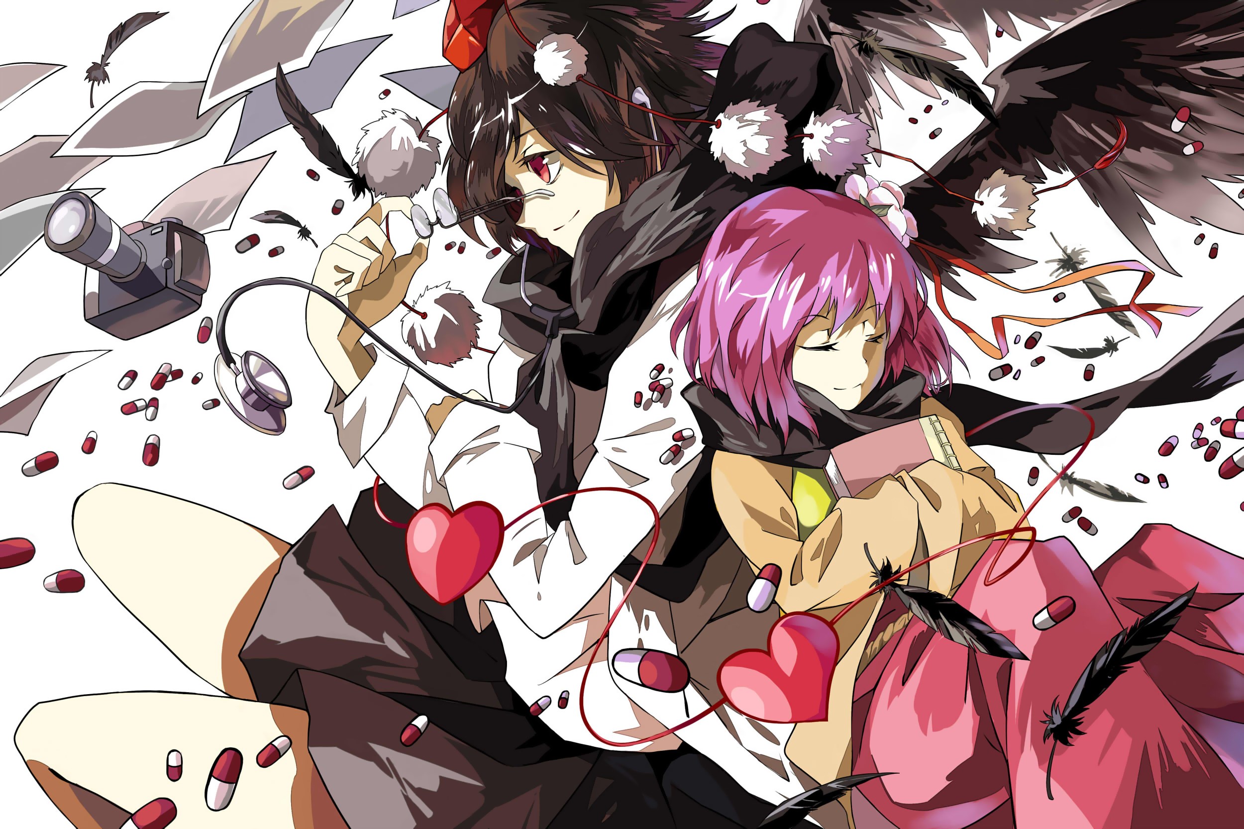 Shameimaru Aya and Hieda no Akyuu from Touhou Project HD Wallpaper