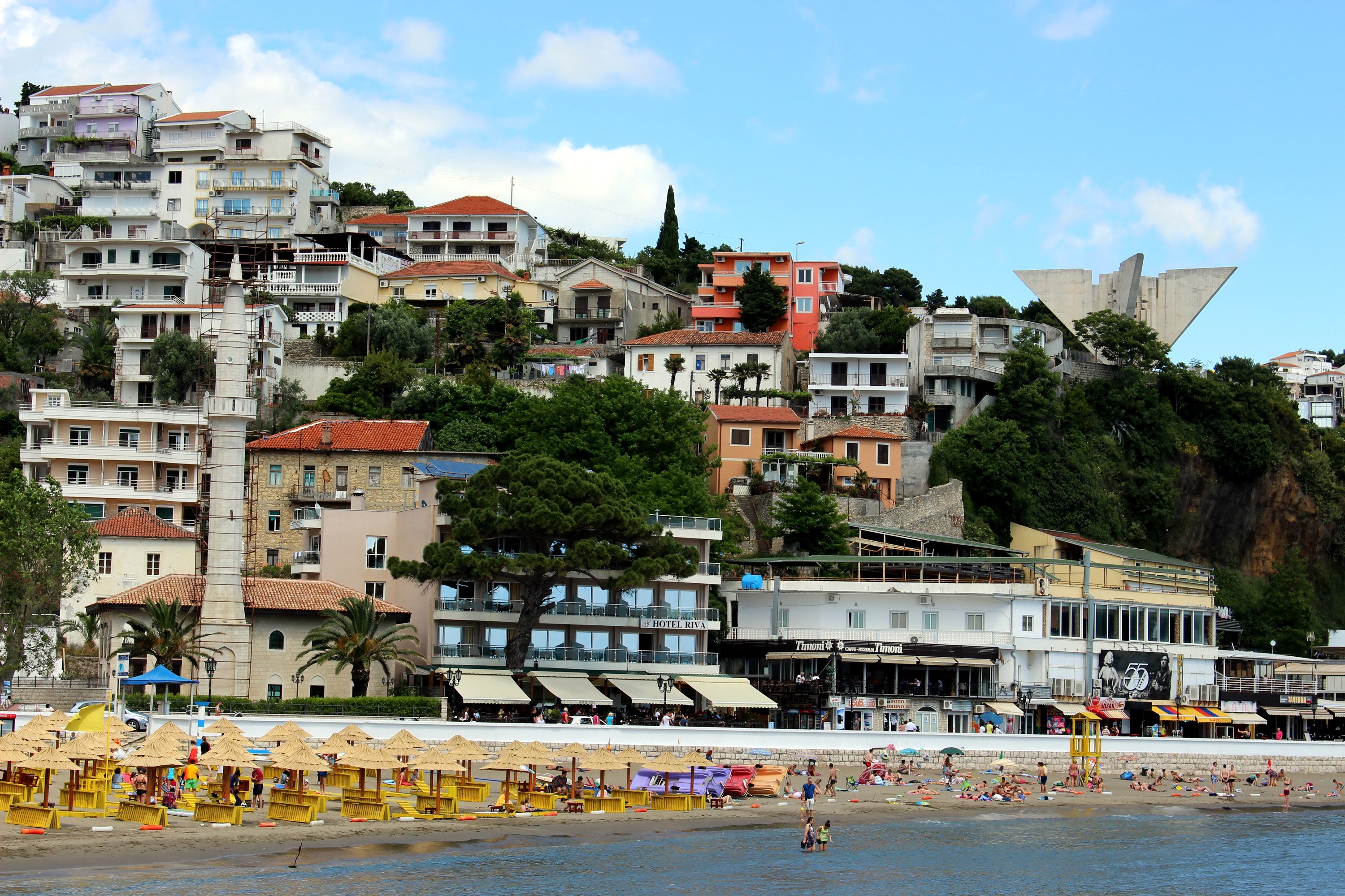 Ulcinj, Montenegro coast with buildings and beach HD Wallpaper
