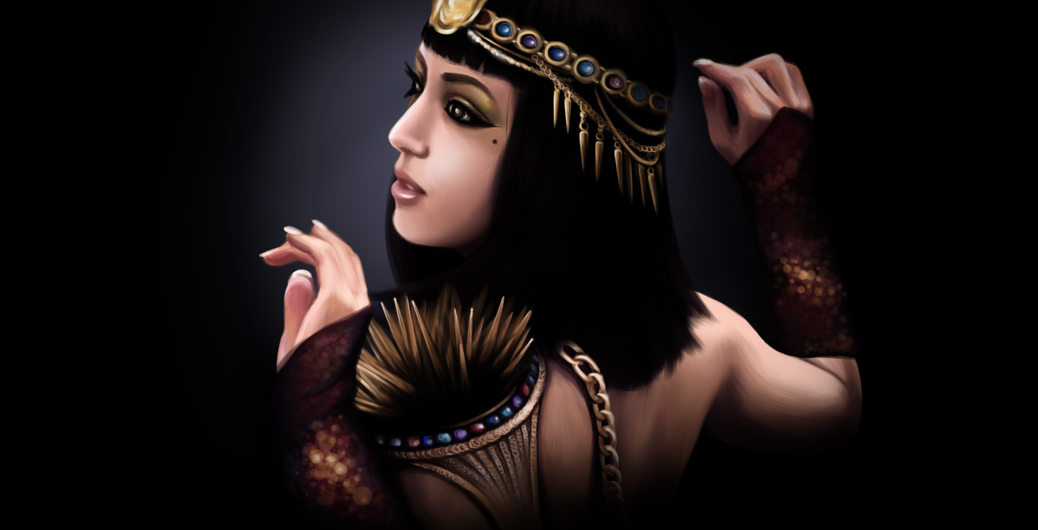 Cleopatra with Egyptian headdress and jewelry HD Wallpaper