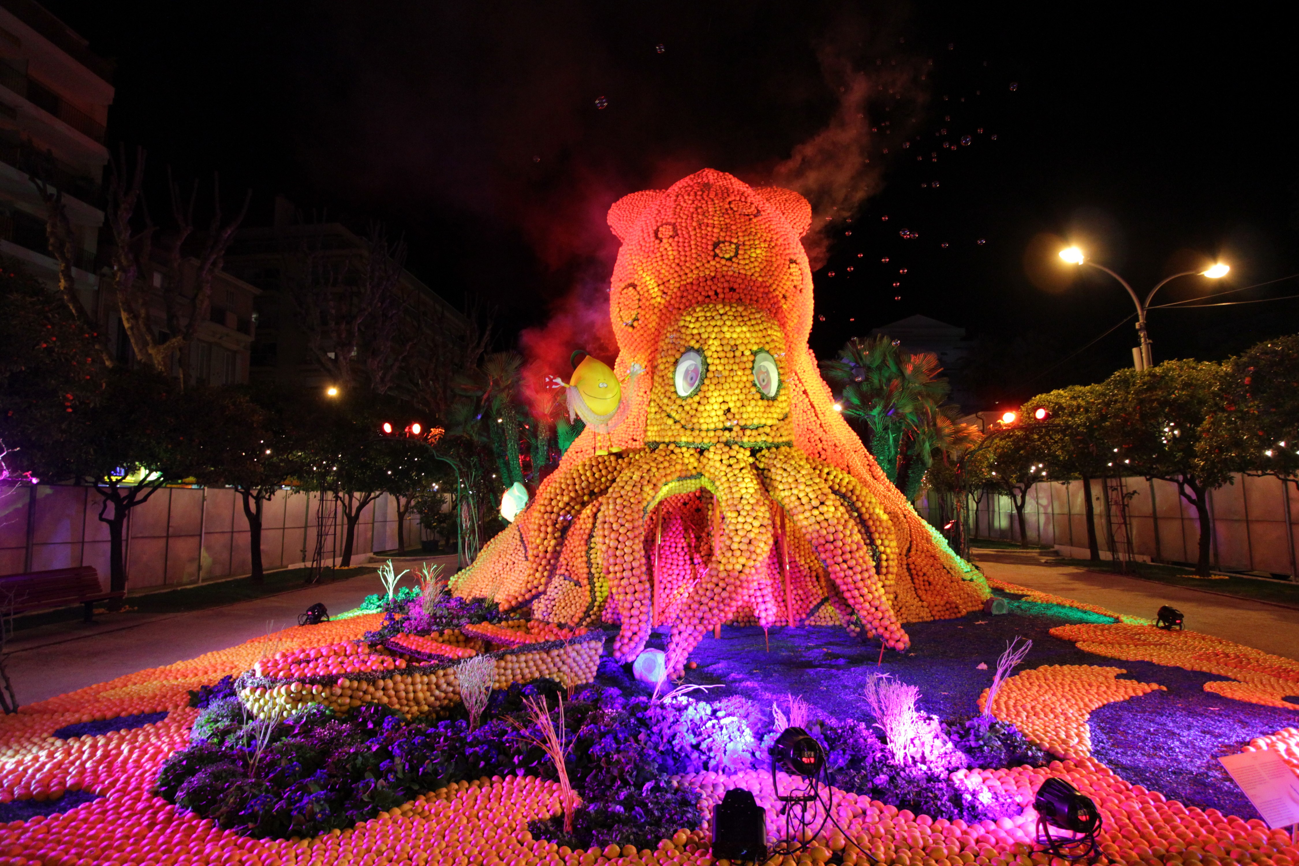 Lemon Festival Menton France Octopus Sculpture at Night HD Wallpaper