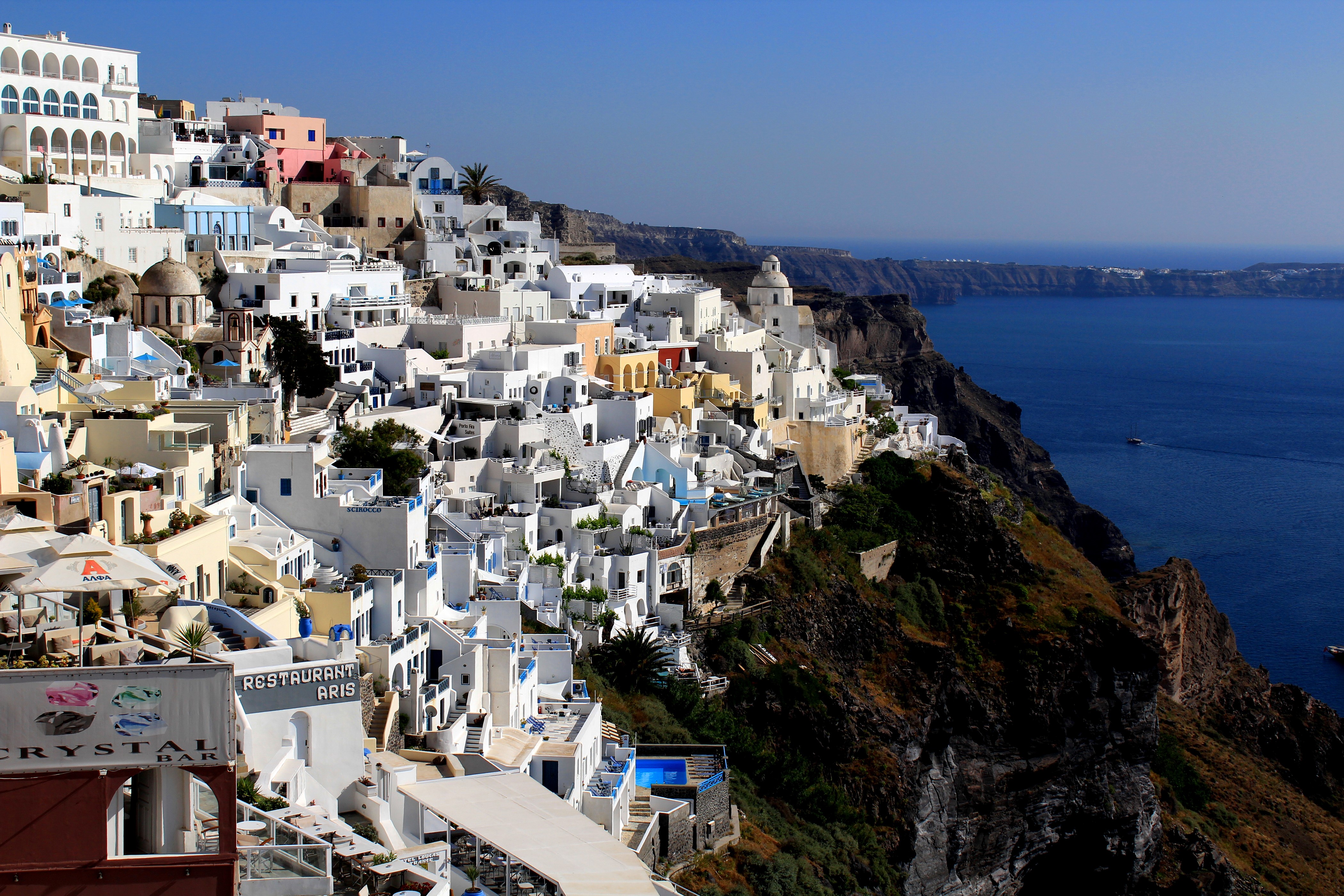 Santorini, Greece: White Houses on a Cliffside HD Wallpaper