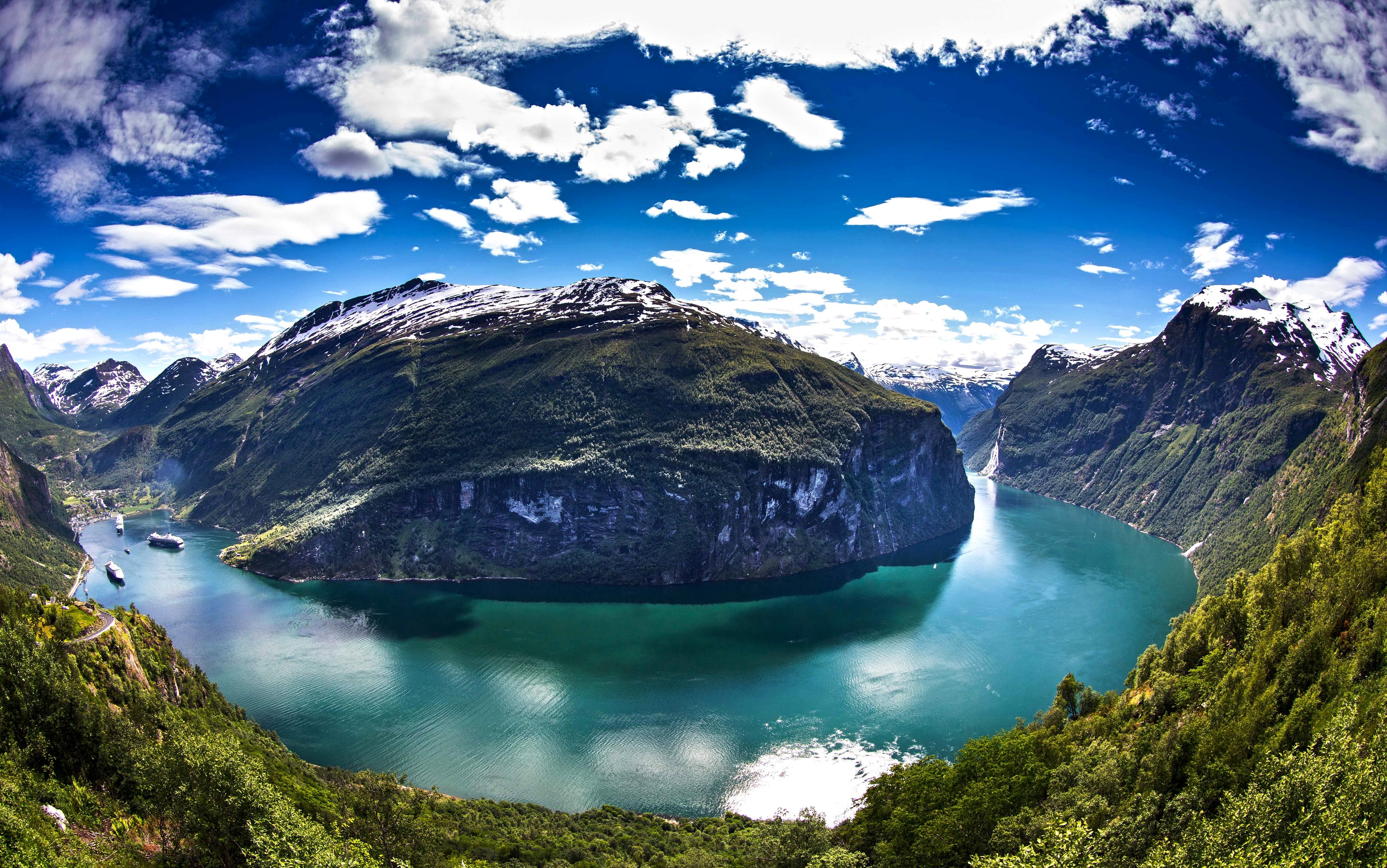 Geiranger Fjord, Norway, with Mountains and Lake HD Wallpaper