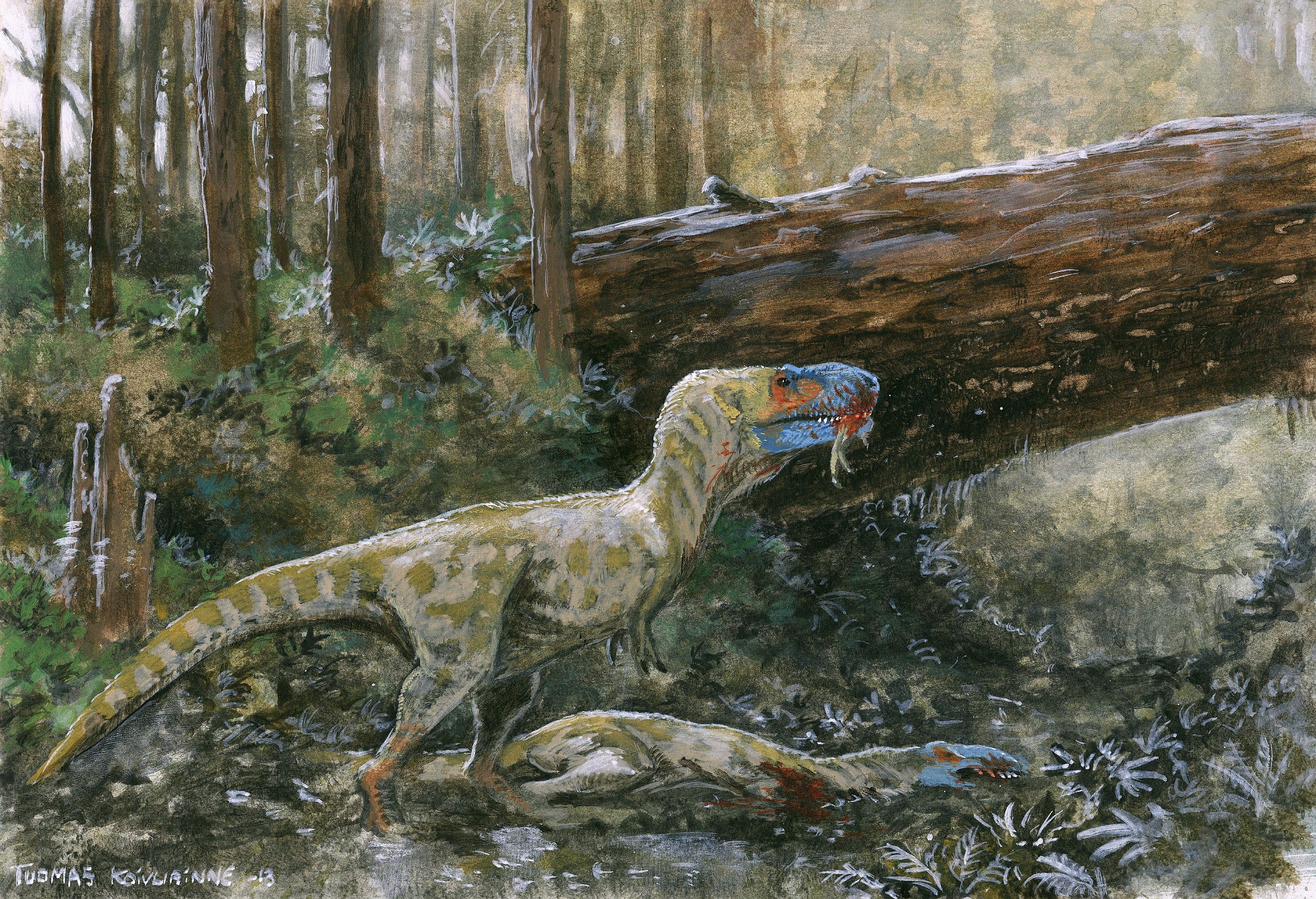 Dinosaurs in a forest setting by Tuomas Koivurinne HD Wallpaper