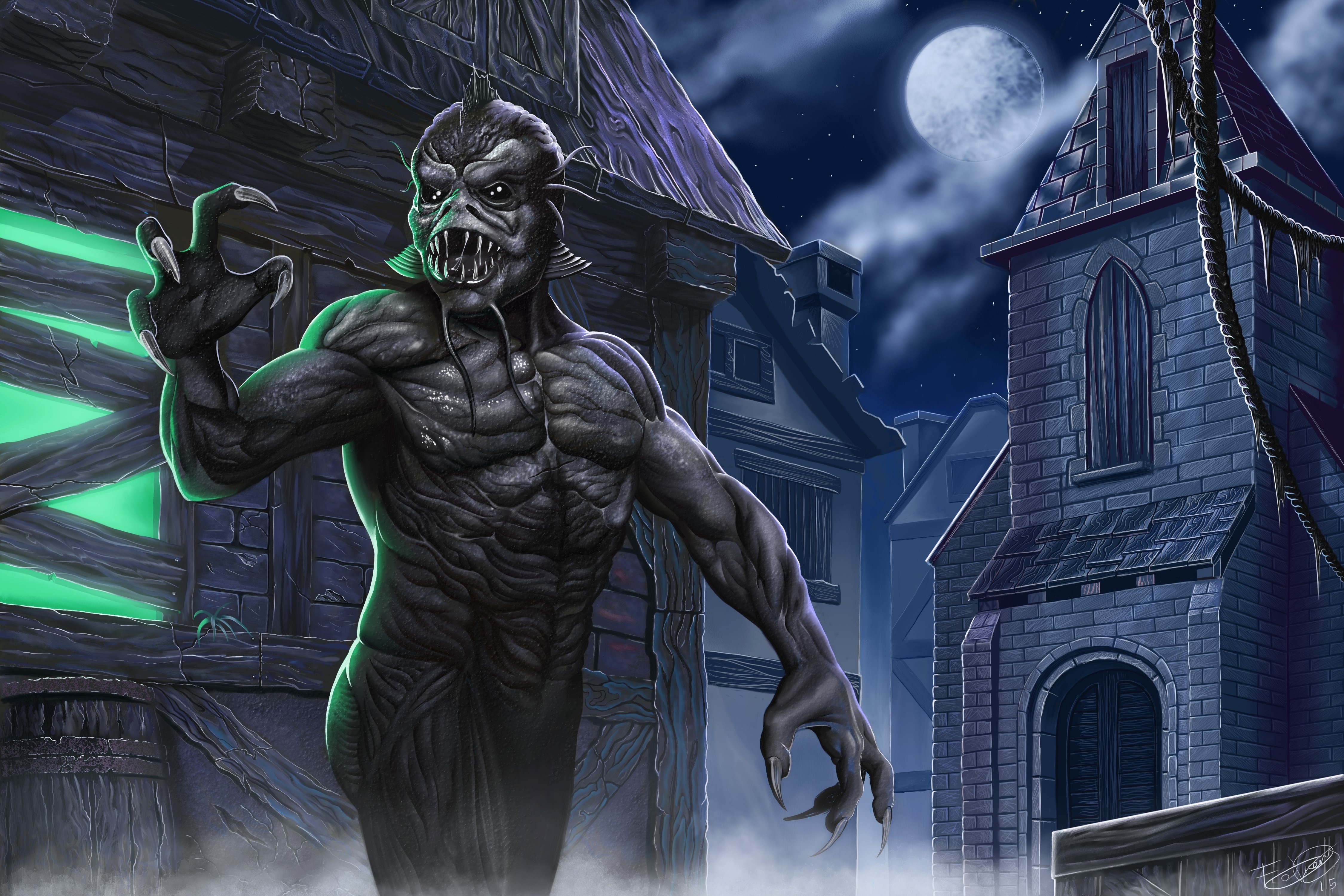 4K Monster in a Moonlit Town HD Wallpaper