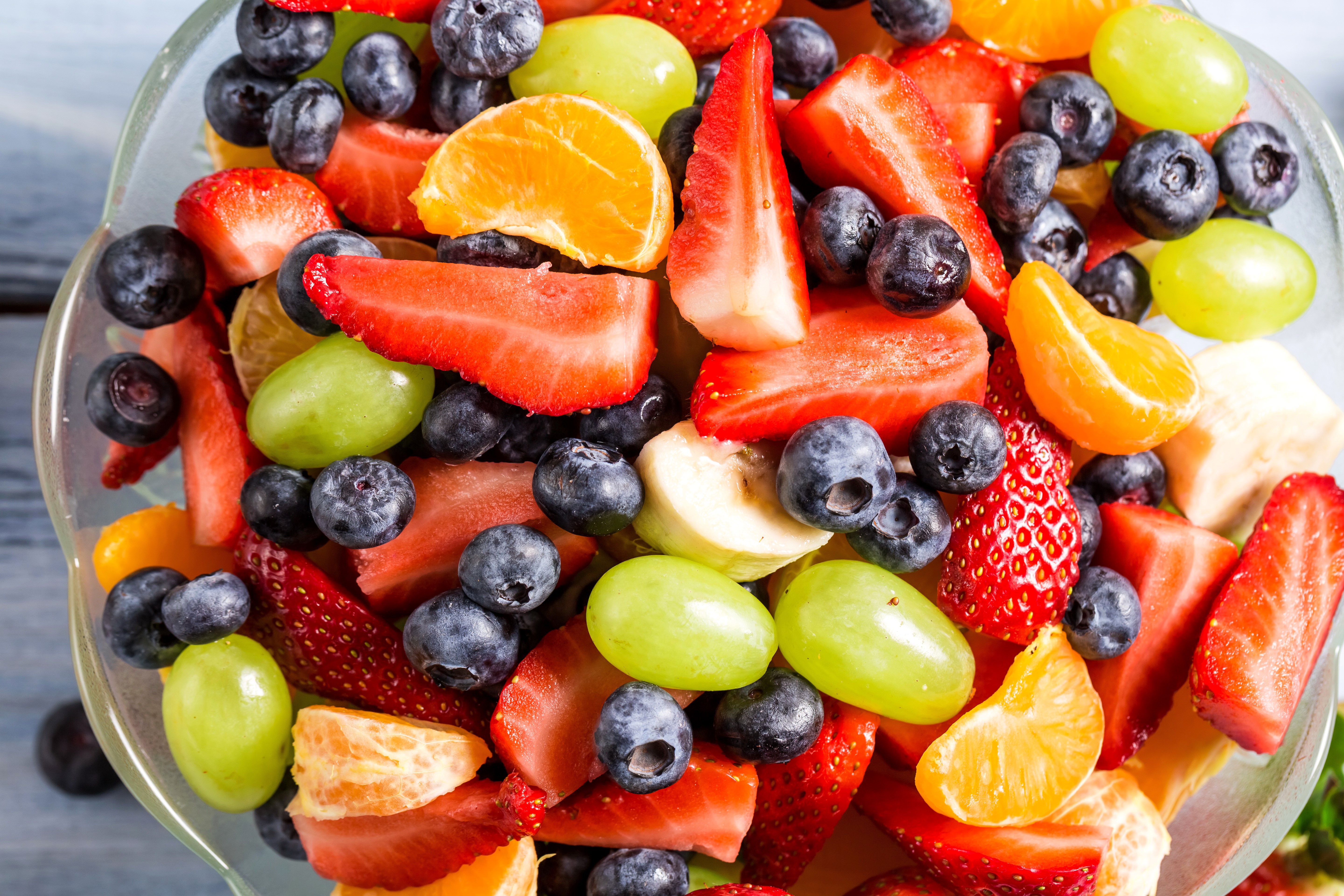 Fruit Salad with Strawberries, Blueberries, Grapes, and Mandarin HD Wallpaper