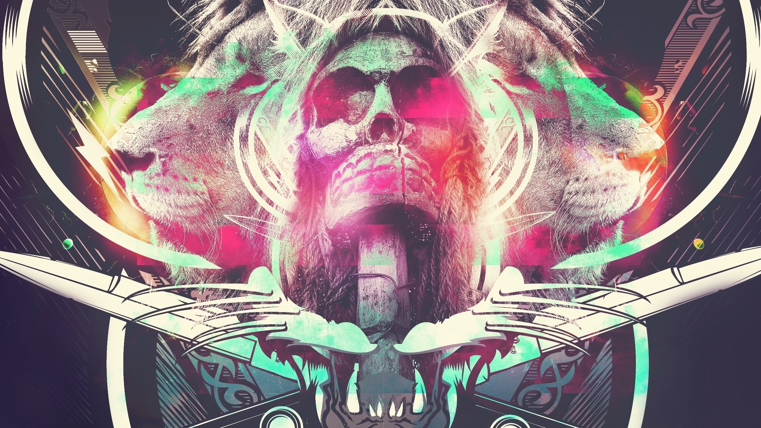 Skull and Lions Abstract Art HD Wallpaper