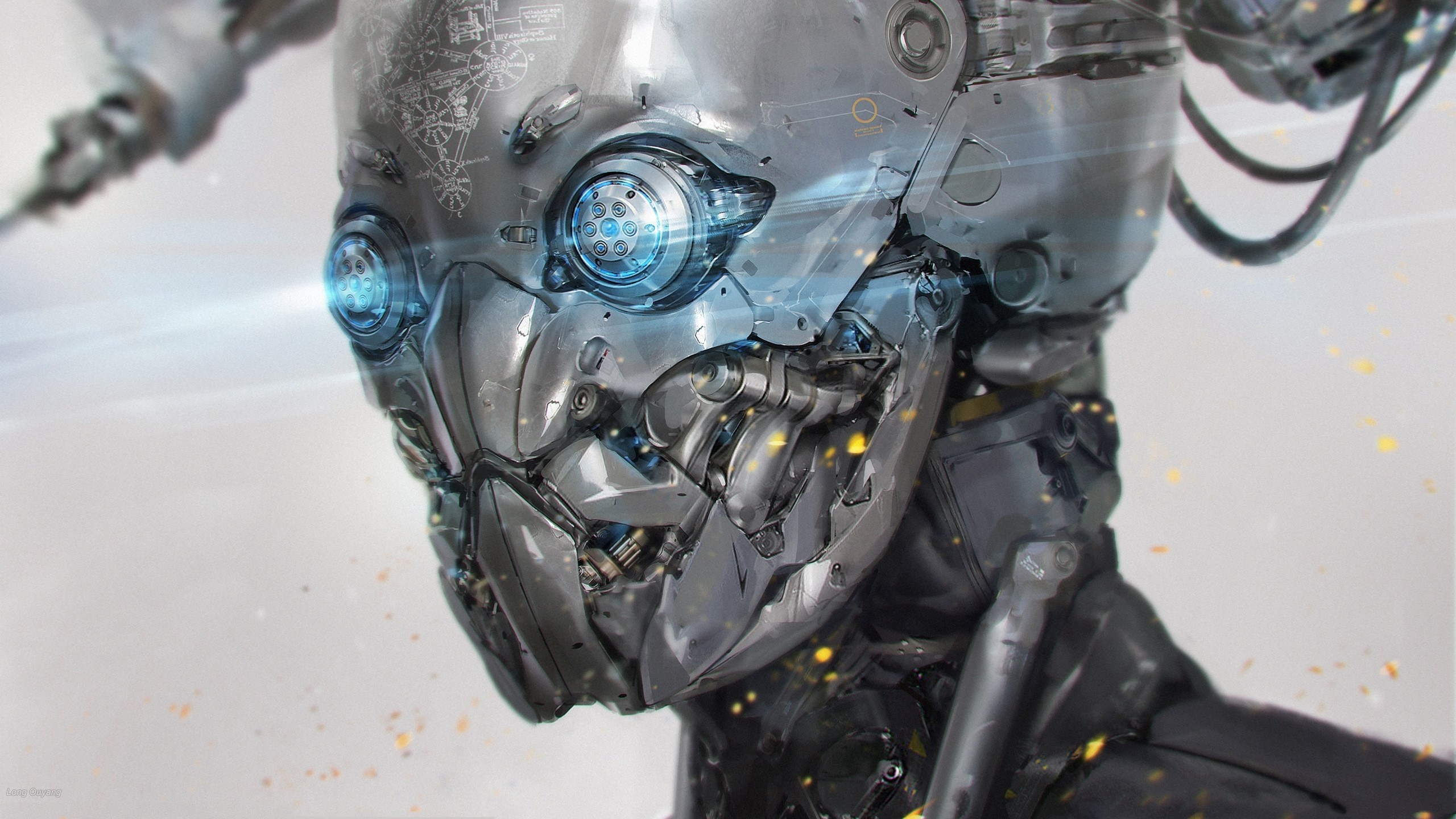 Close-up of a detailed metallic robot head HD Wallpaper