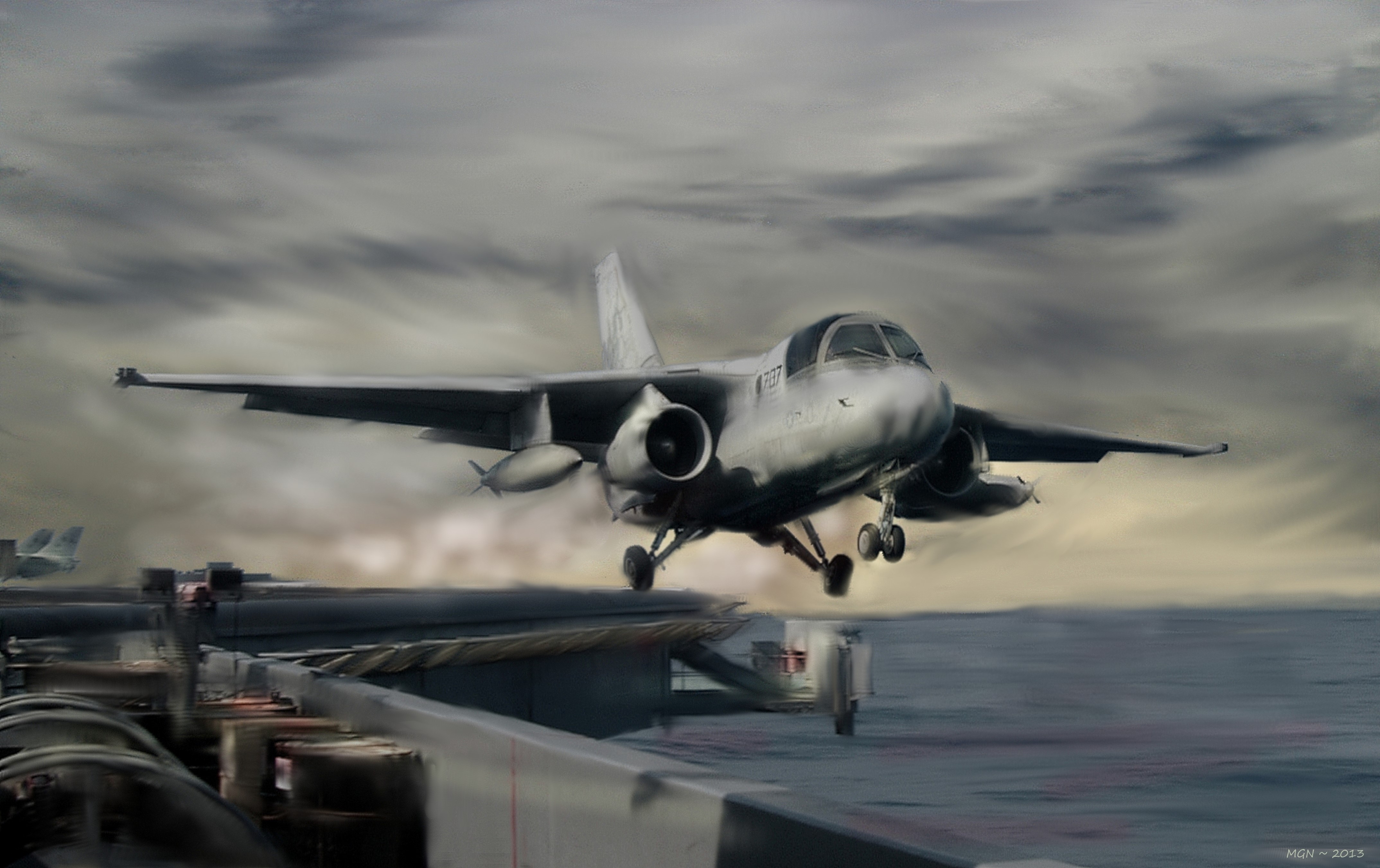 Lockheed S-3 Viking taking off from aircraft carrier HD Wallpaper