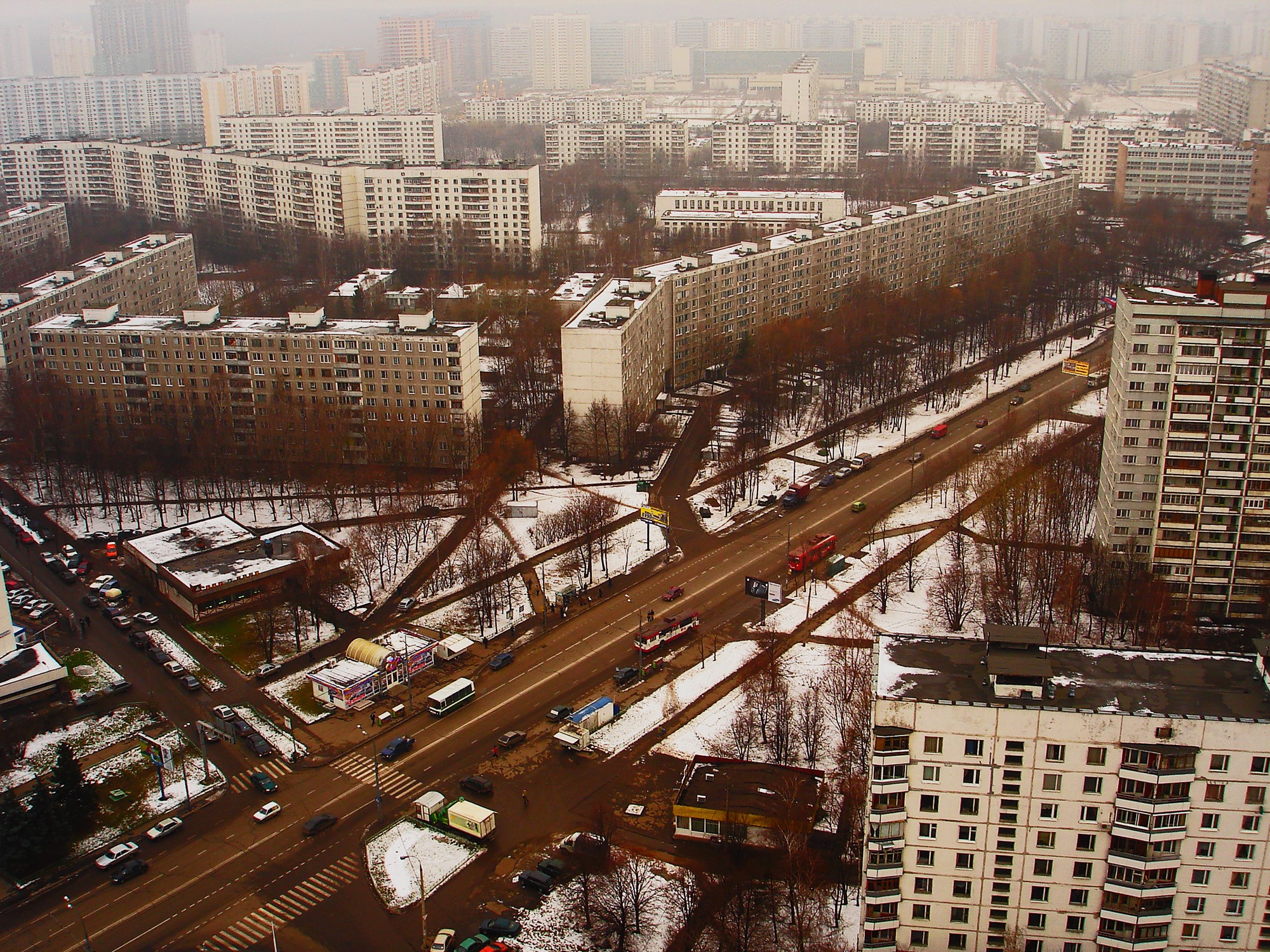 Aerial view of a residential district in Moscow, Russia HD Wallpaper