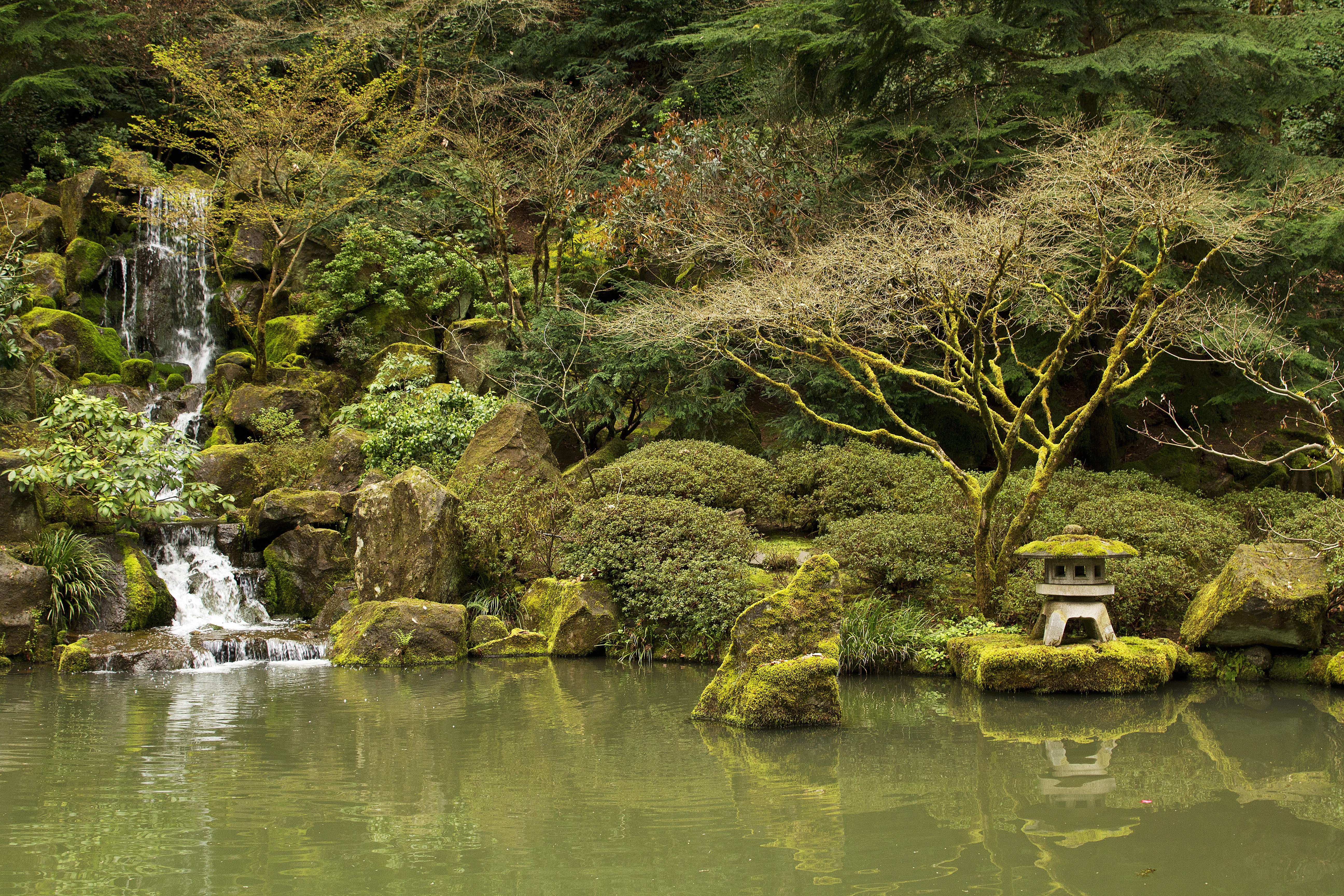 Portland Japanese Gardens Oregon USA Pond Waterfalls Stones HD Wallpaper