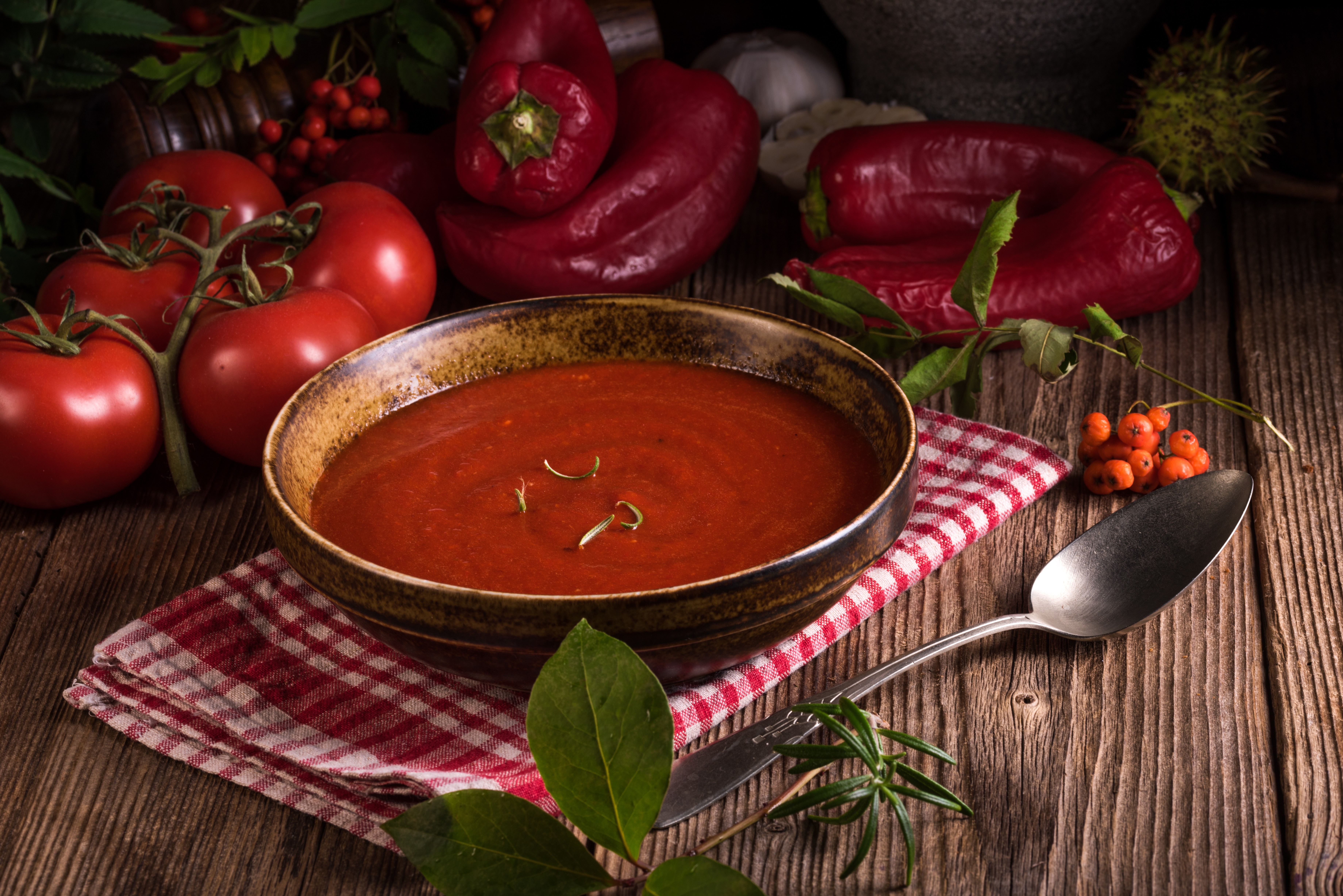 Tomato soup with bell peppers and tomatoes HD Wallpaper