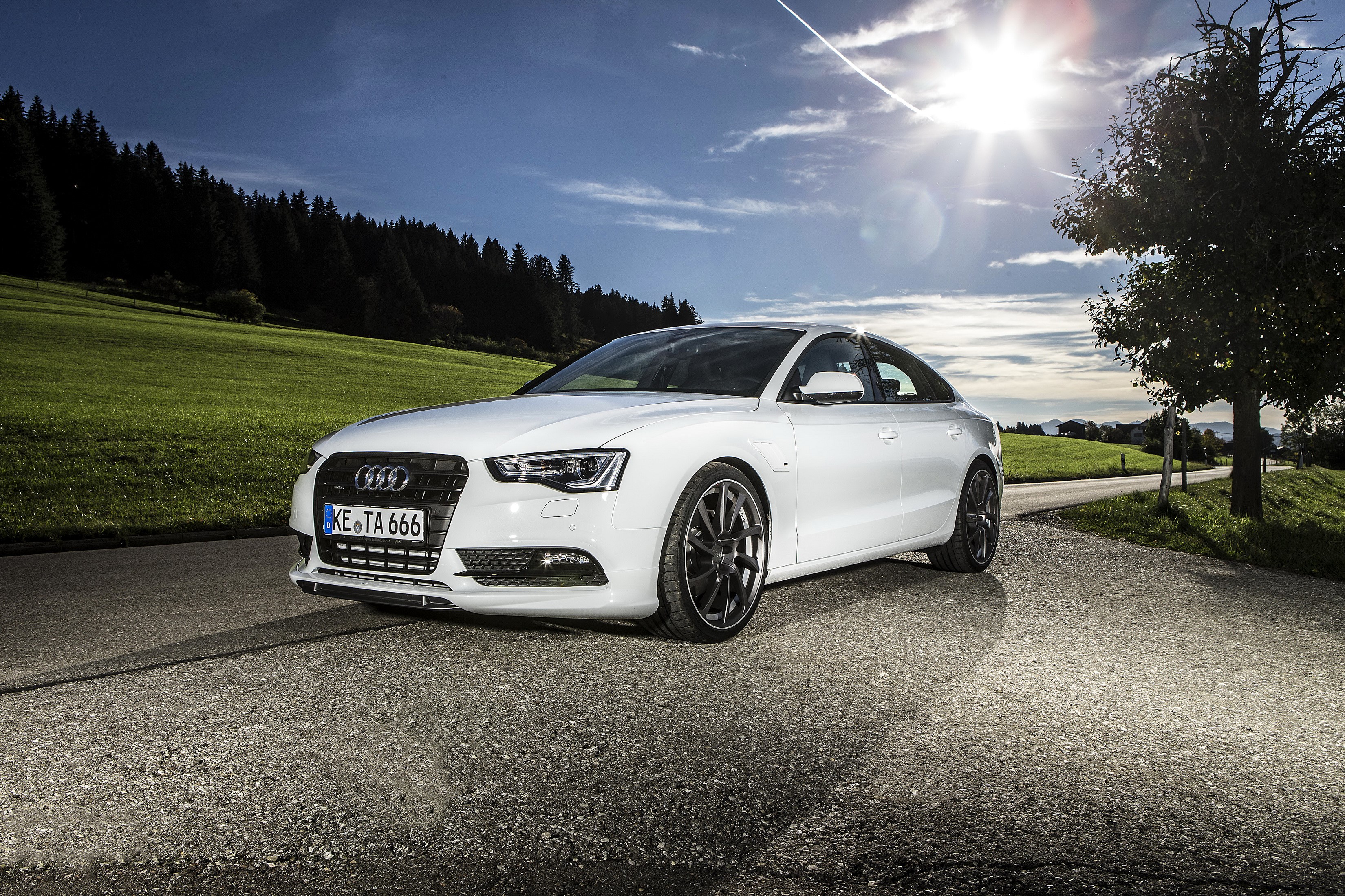 White Audi AS5 Sportback on Asphalt Road HD Wallpaper