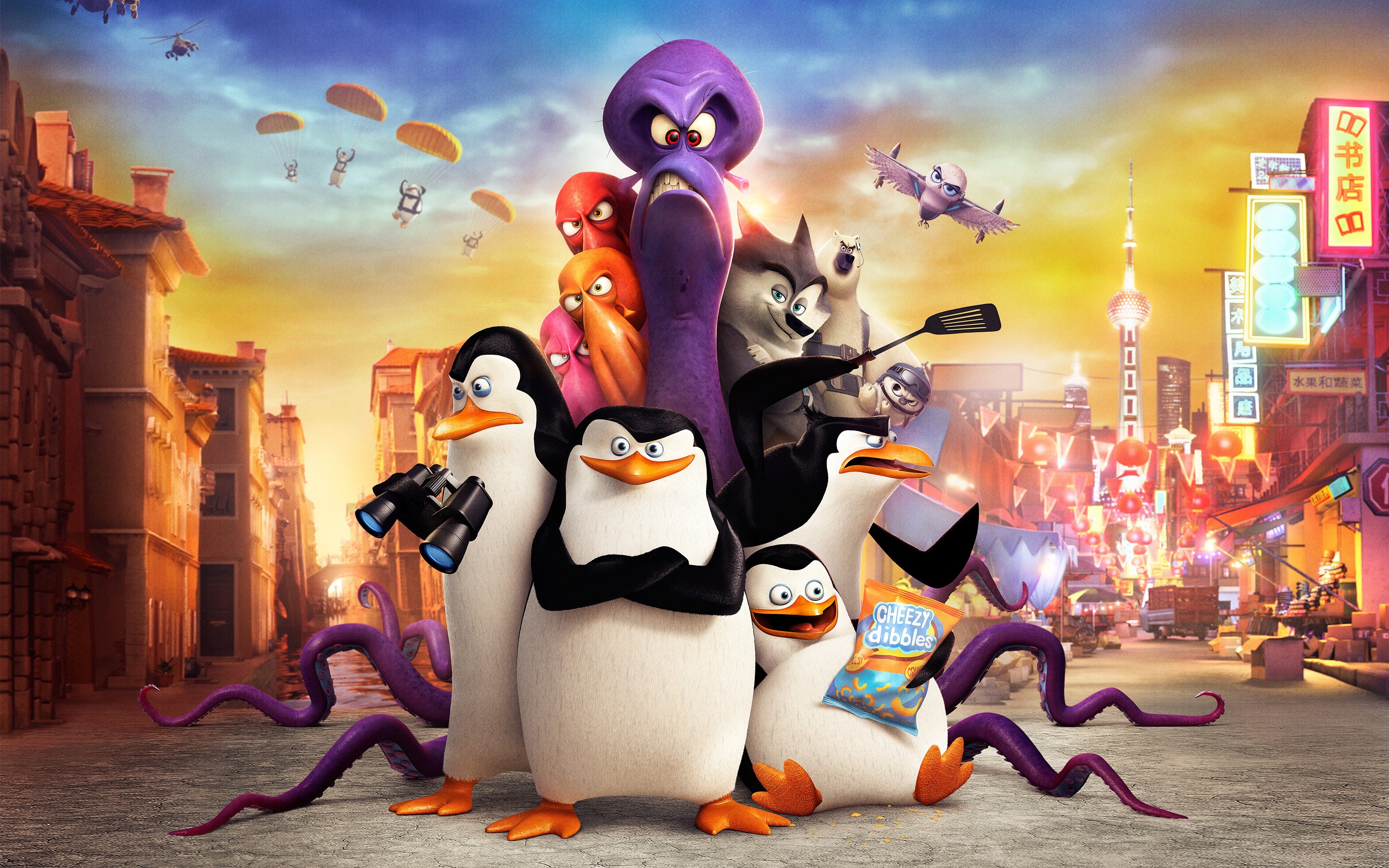 Penguins of Madagascar characters in Shanghai HD Wallpaper