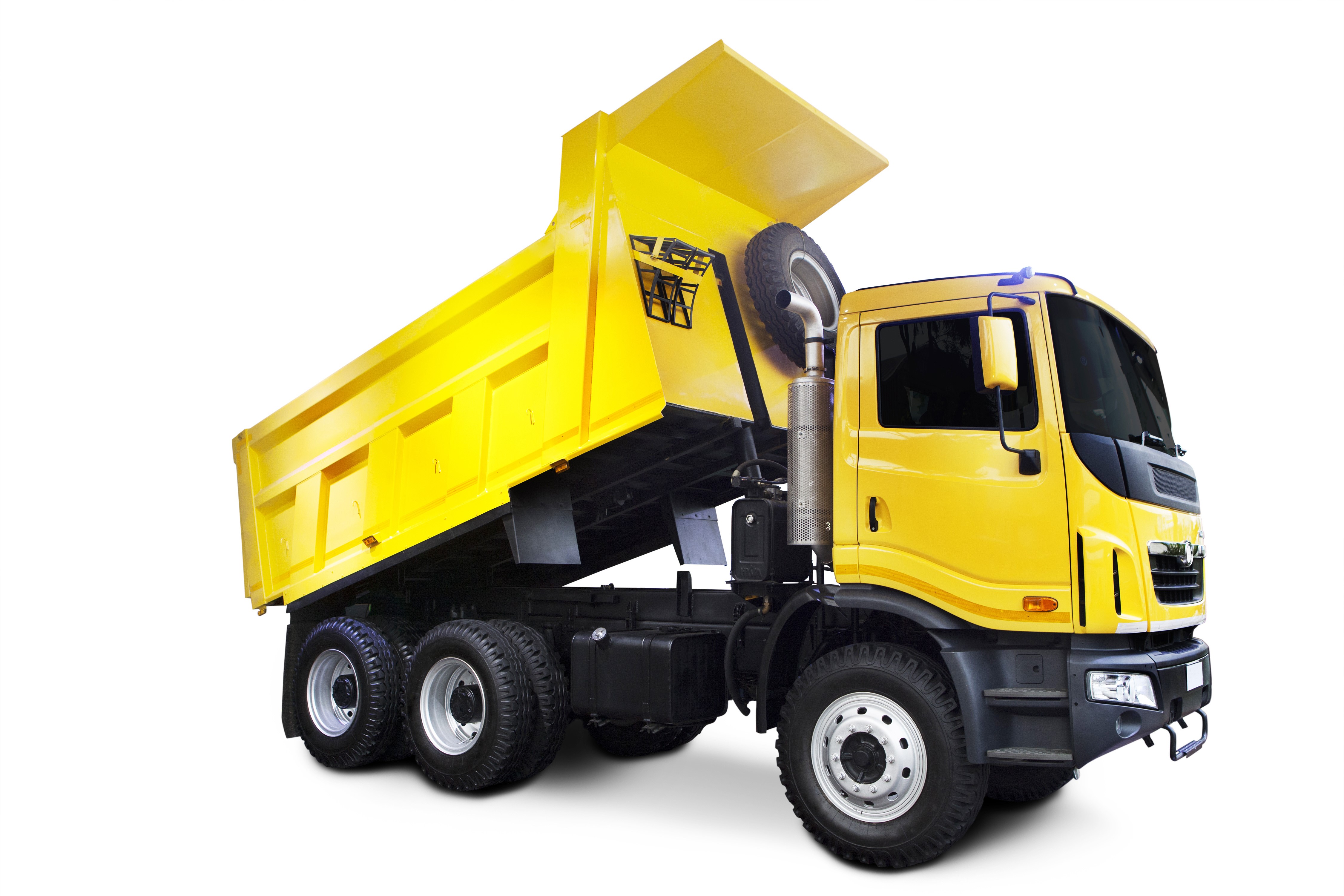 Yellow dump truck with raised bed HD Wallpaper