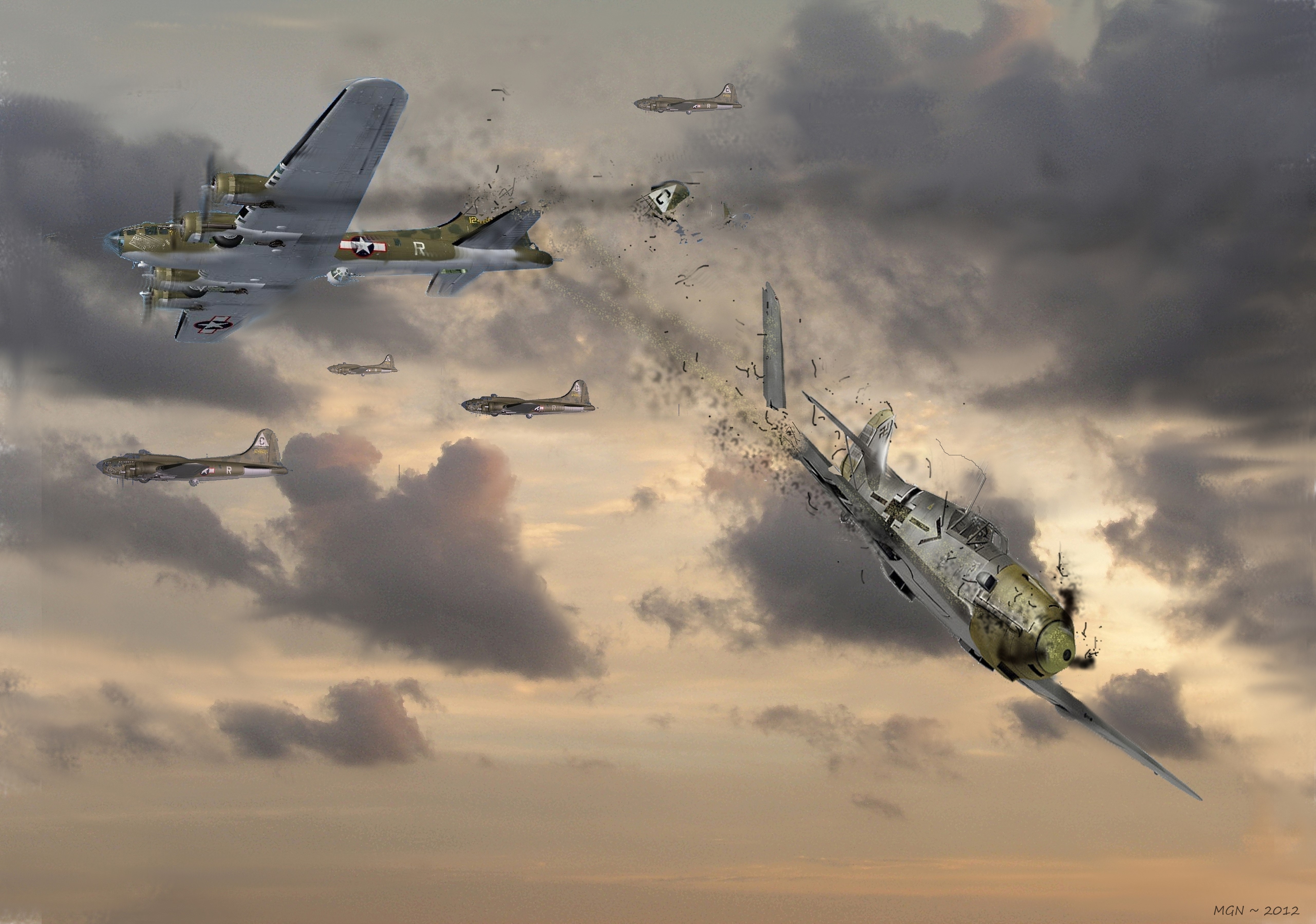 Me 109 vs B-17 Air Battle HD Wallpaper
