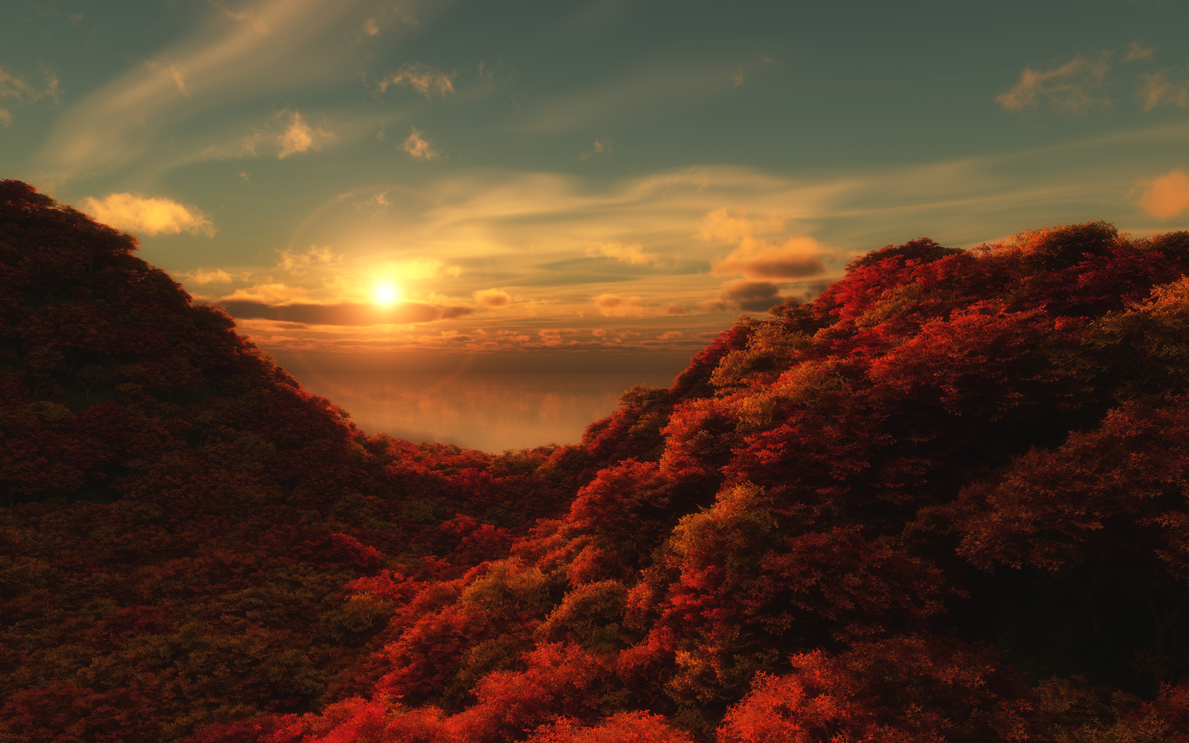 4K Autumn Mountain Sunset Scenery HD Wallpaper