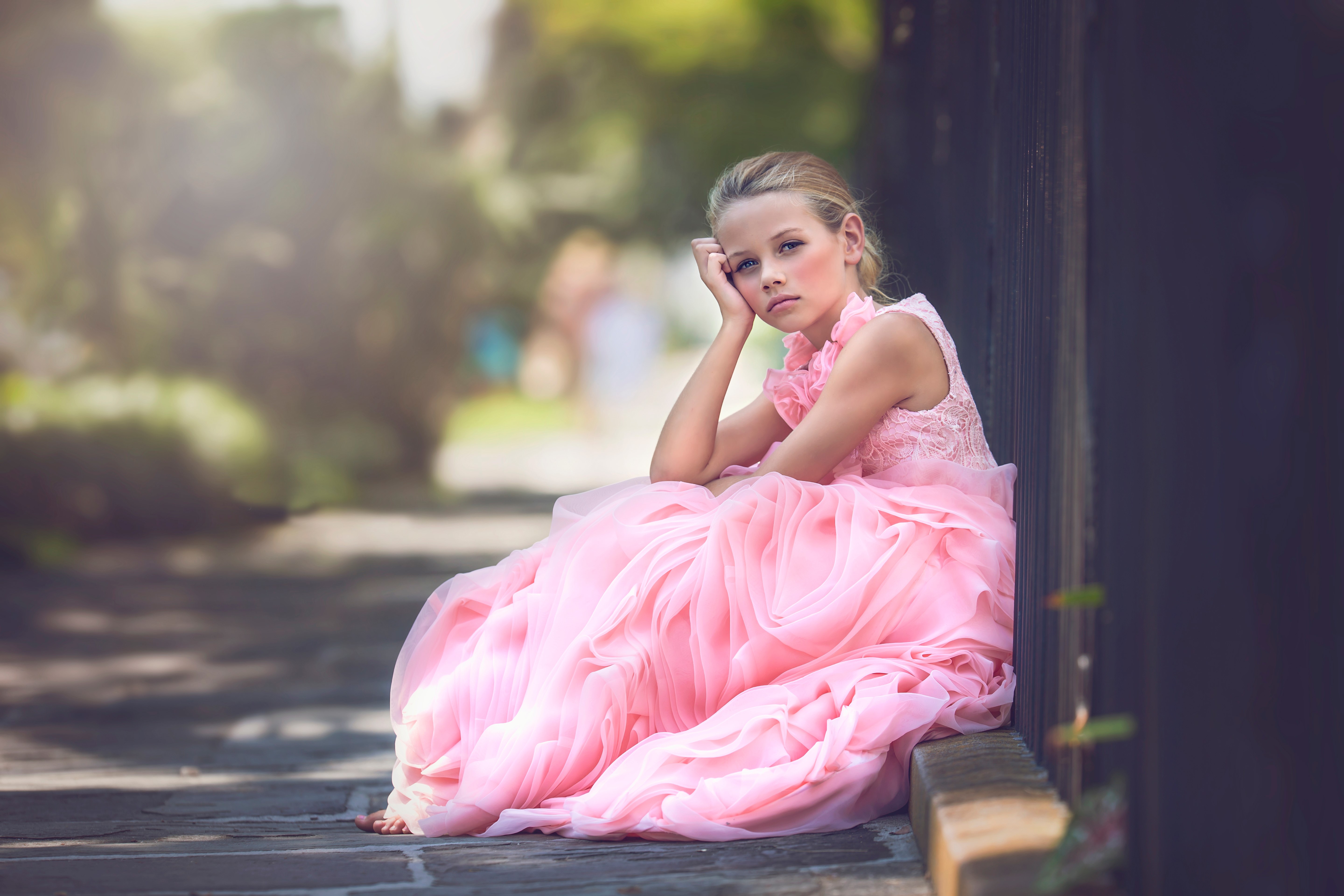 Little girl in pink dress by Done Julia Altork HD Wallpaper