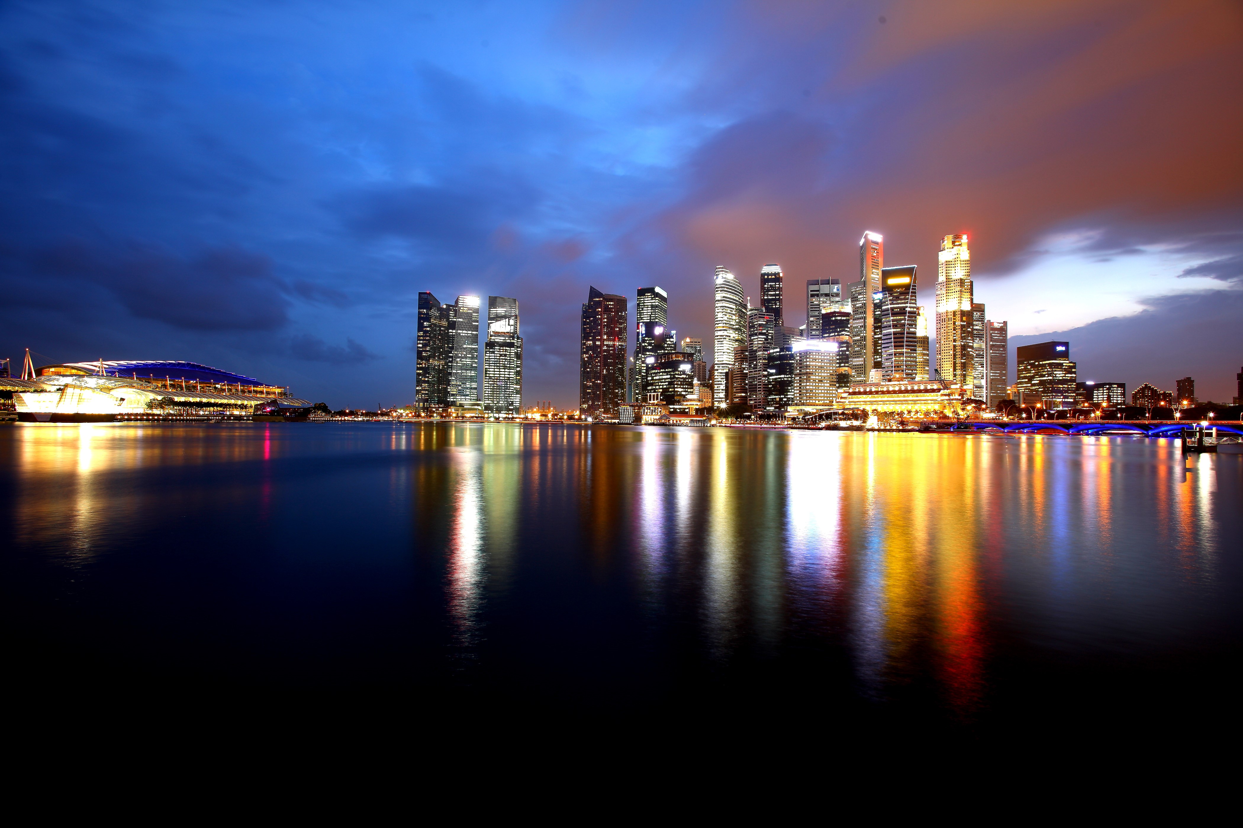 Singapore Skyline at Night with Reflections HD Wallpaper