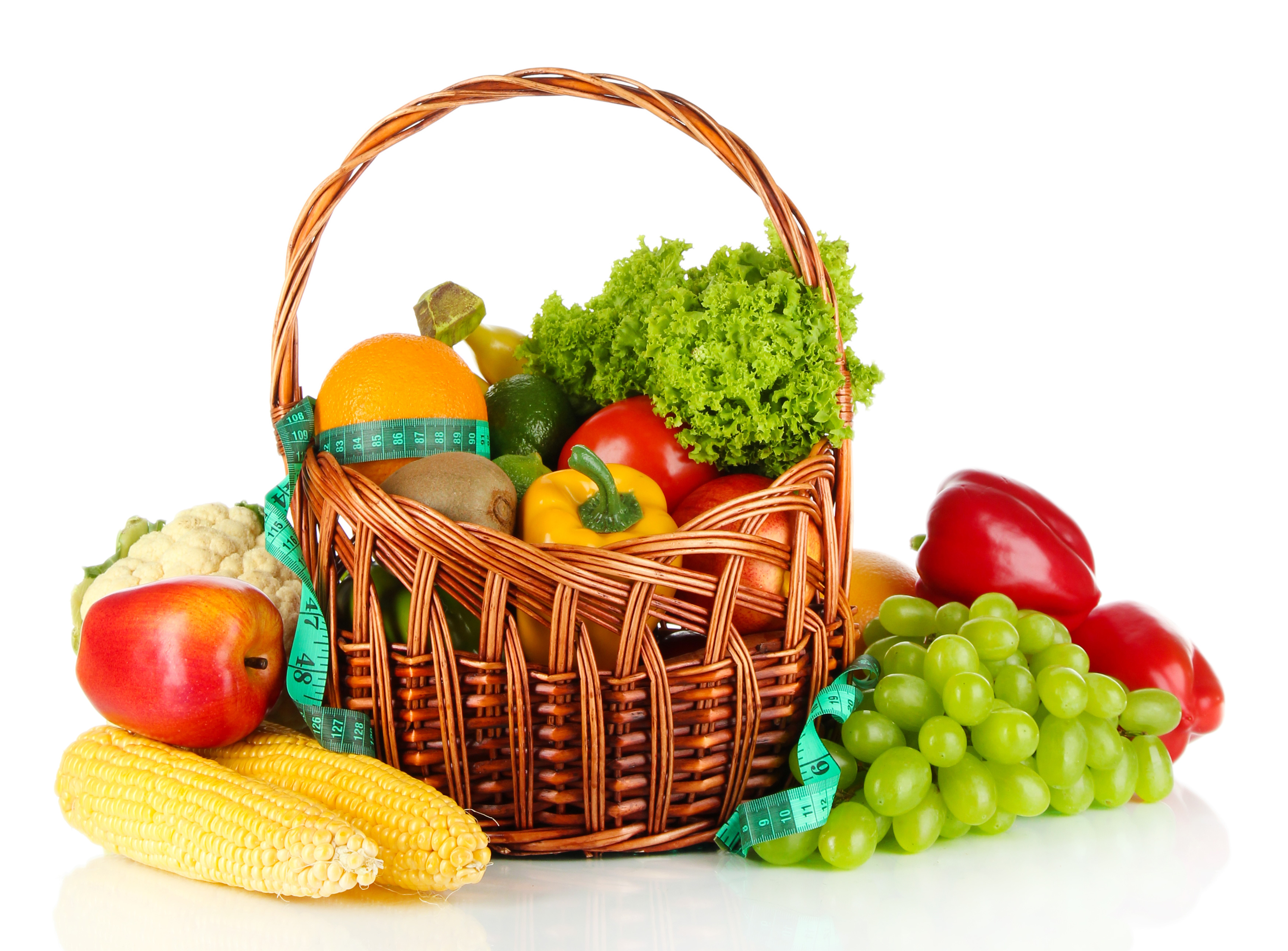 Basket of Fruits and Vegetables with Measuring Tape HD Wallpaper
