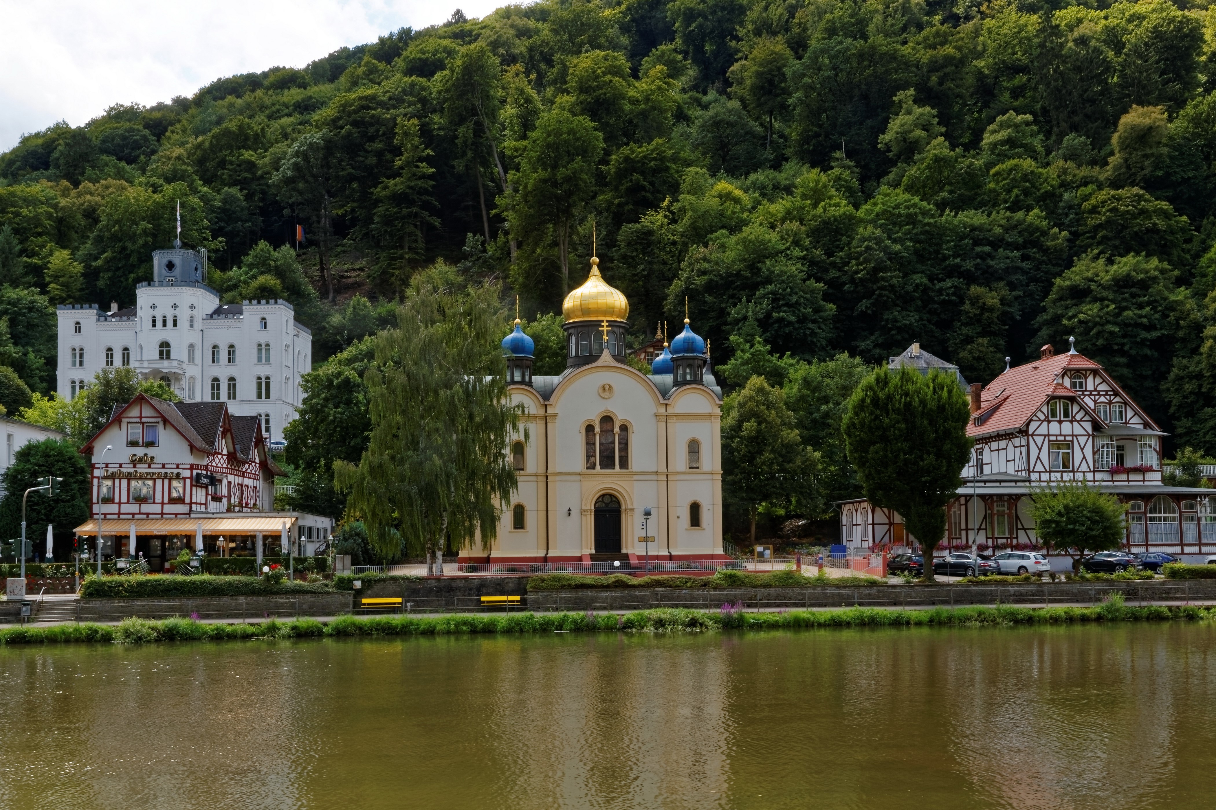 Bad Ems Germany Riverfront with Houses and Church HD Wallpaper