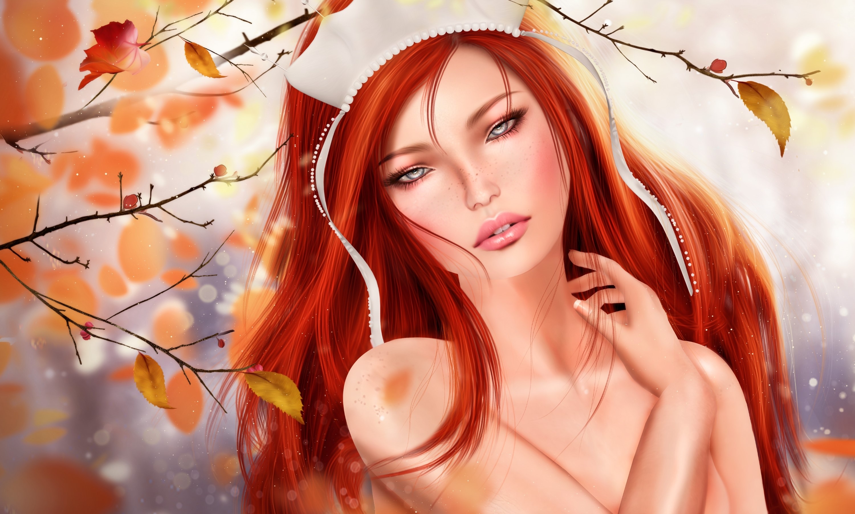 Redhead girl in autumn setting HD Wallpaper