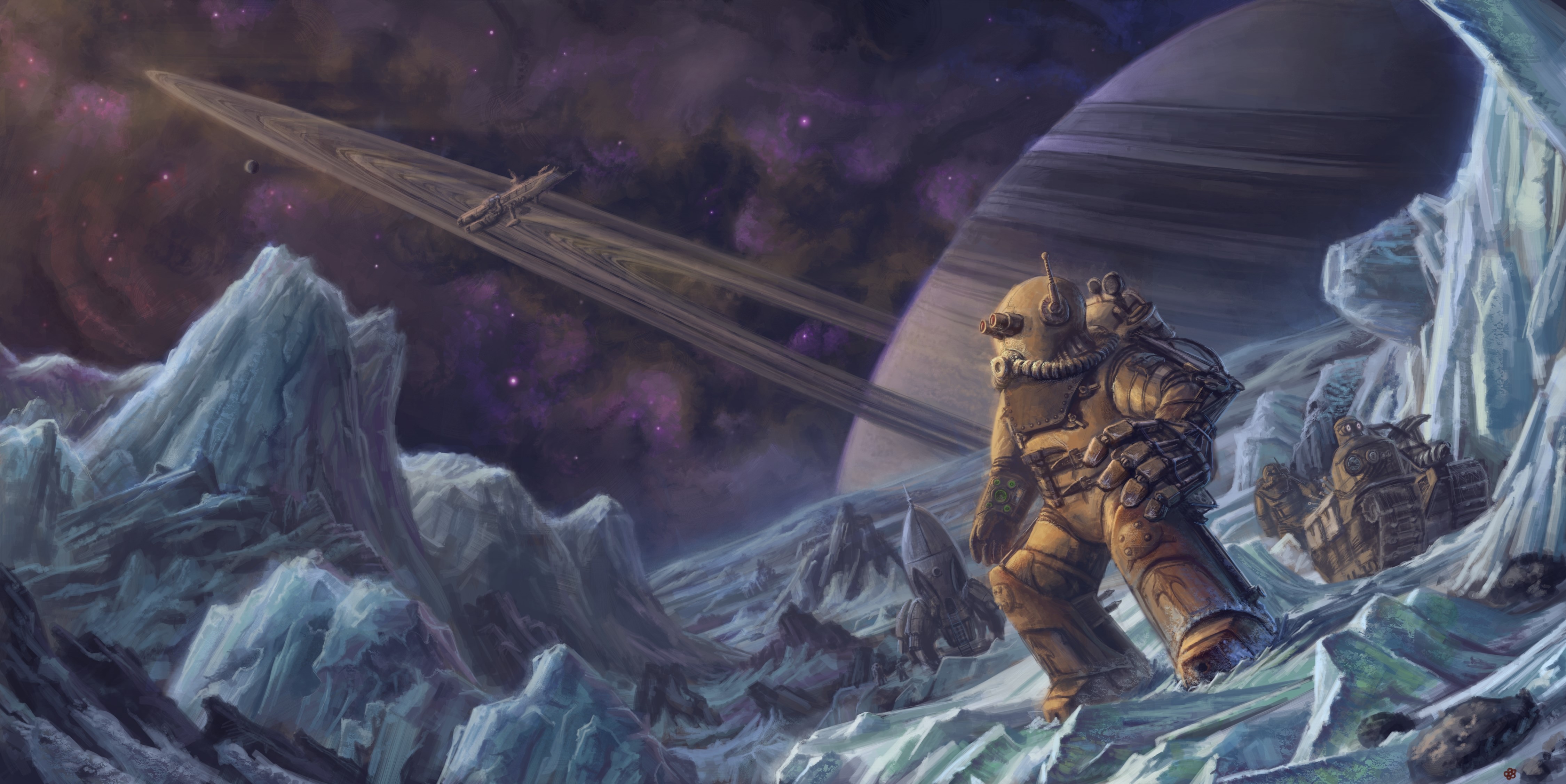 Astronaut on a Technics Fantasy Planet Surface HD Wallpaper