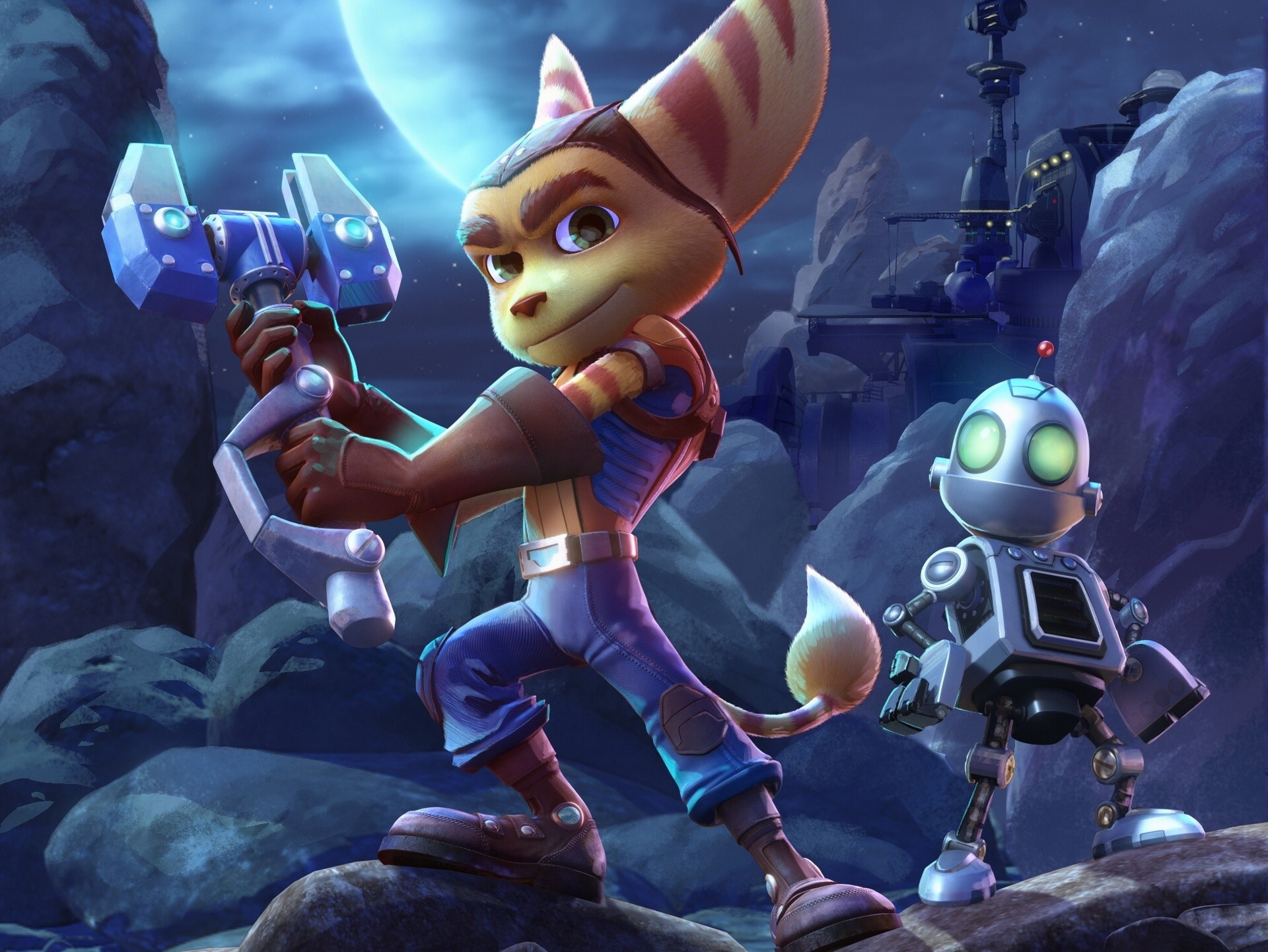 Ratchet and Clank with Clank in a rocky landscape HD Wallpaper
