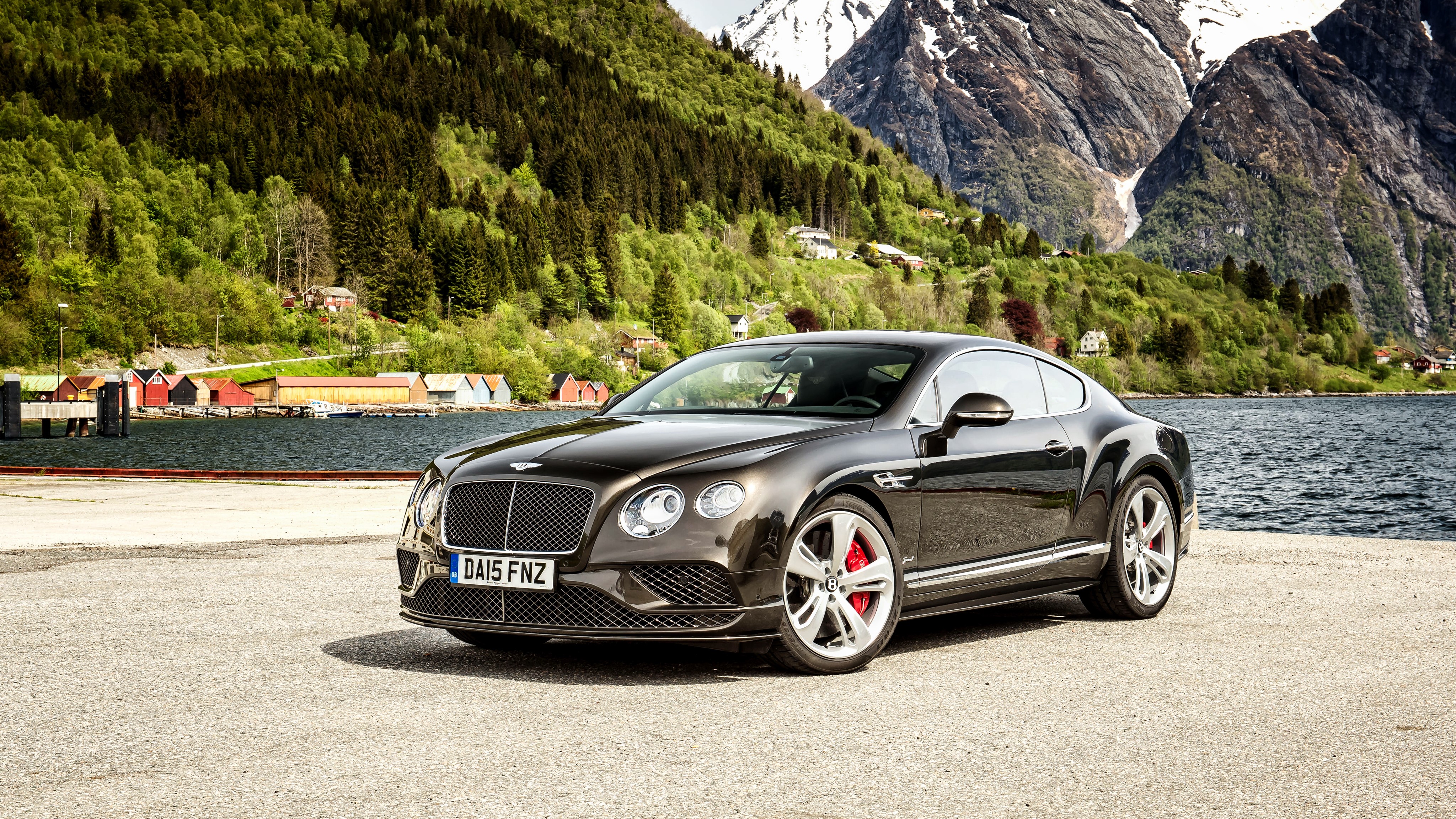 Bentley Continental GT parked by a fjord HD Wallpaper
