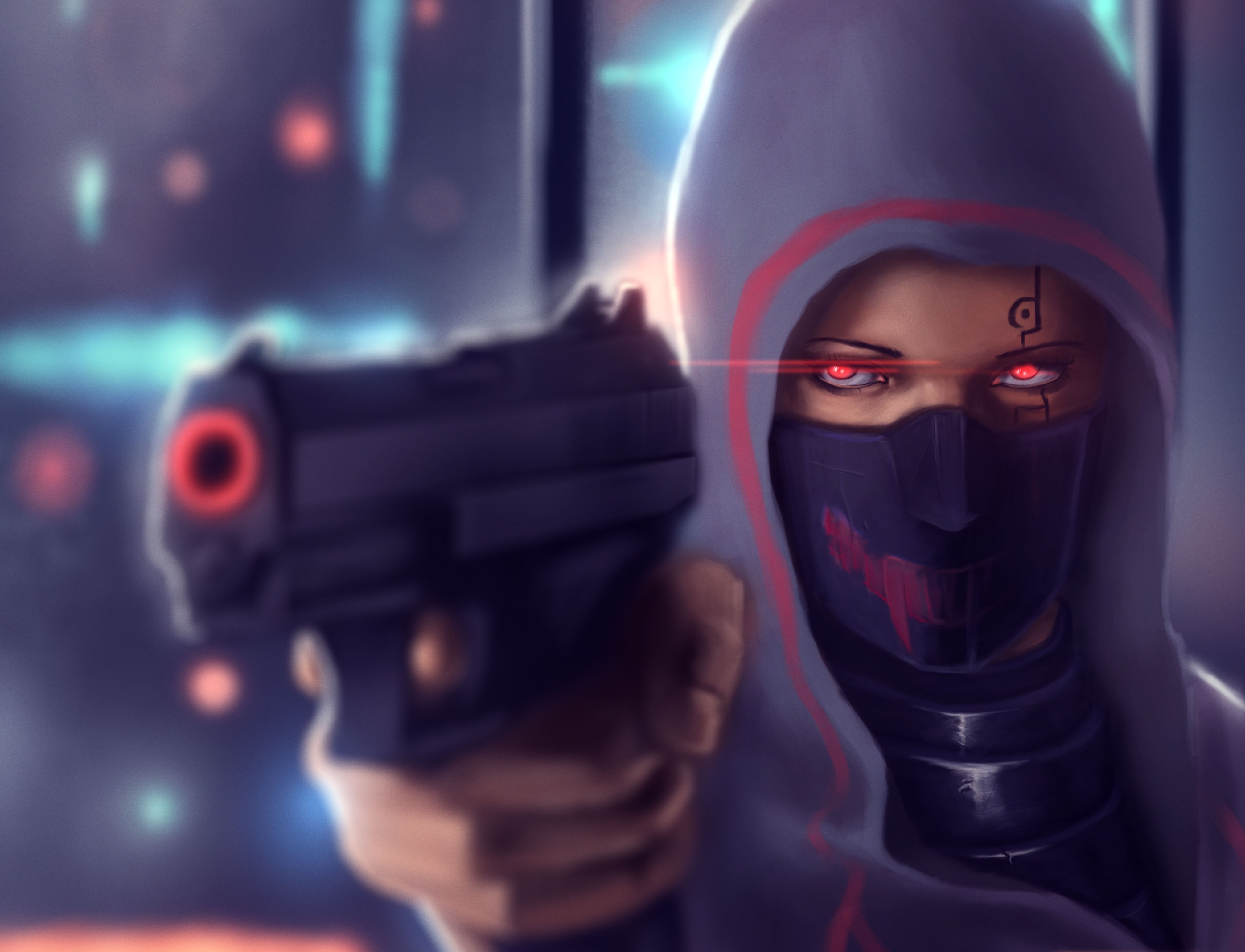 Person in Hood with Pistol HD Wallpaper