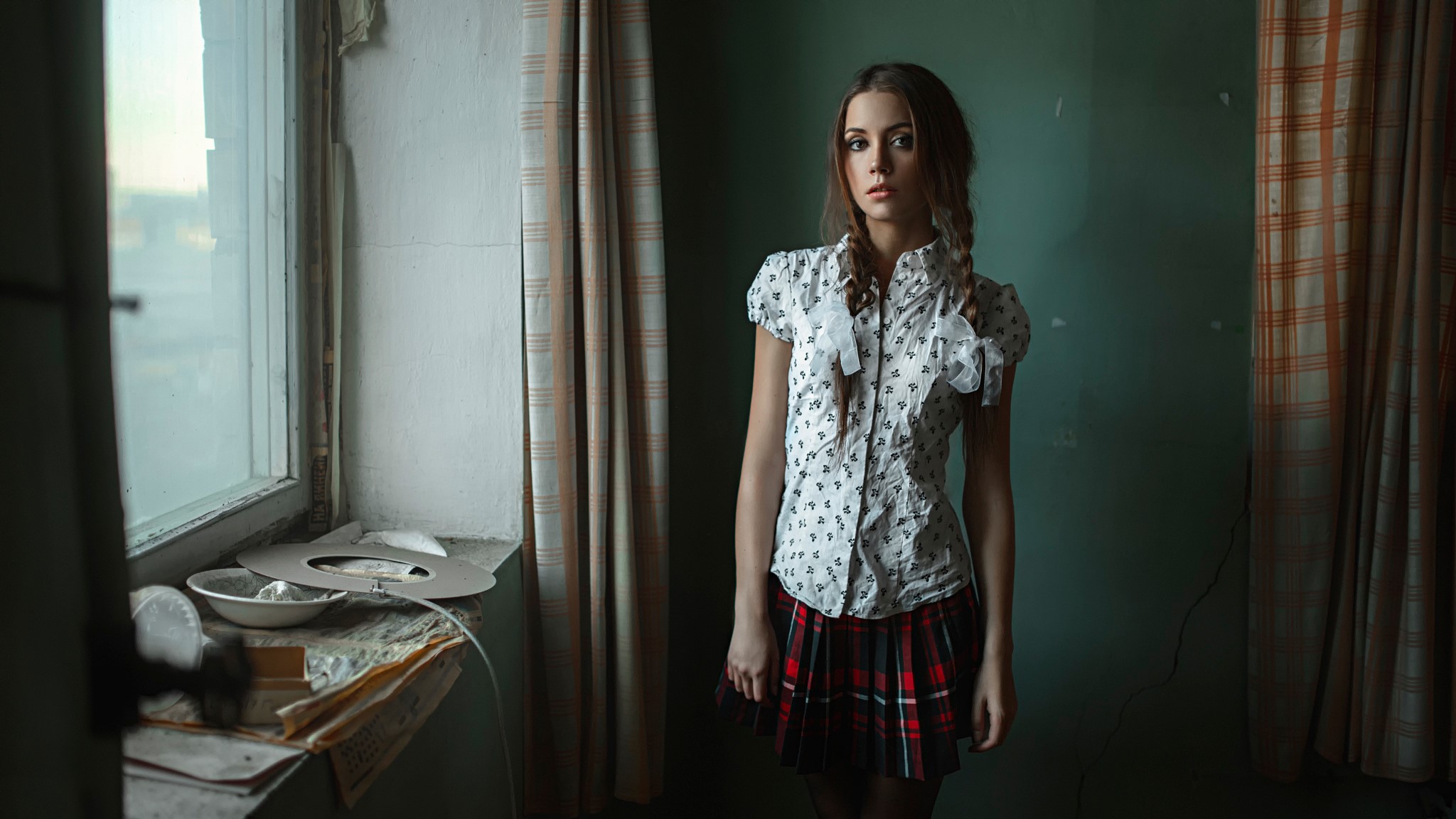 Kseniya Kokoreva and George Chernyad'ev, Schoolgirls, Braid hair, Brown haired HD Wallpaper