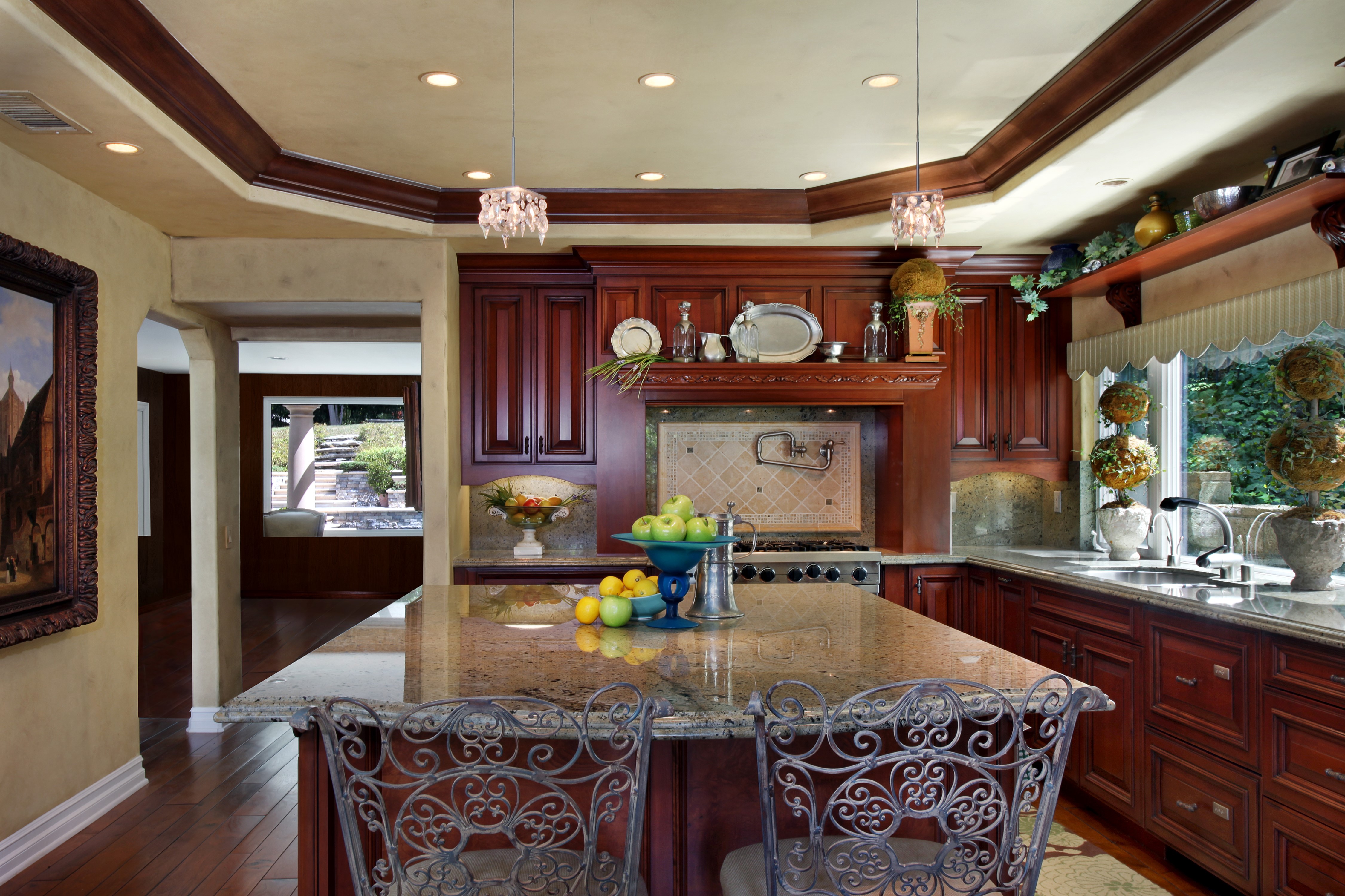 Kitchen Interior with Island and Fruit HD Wallpaper