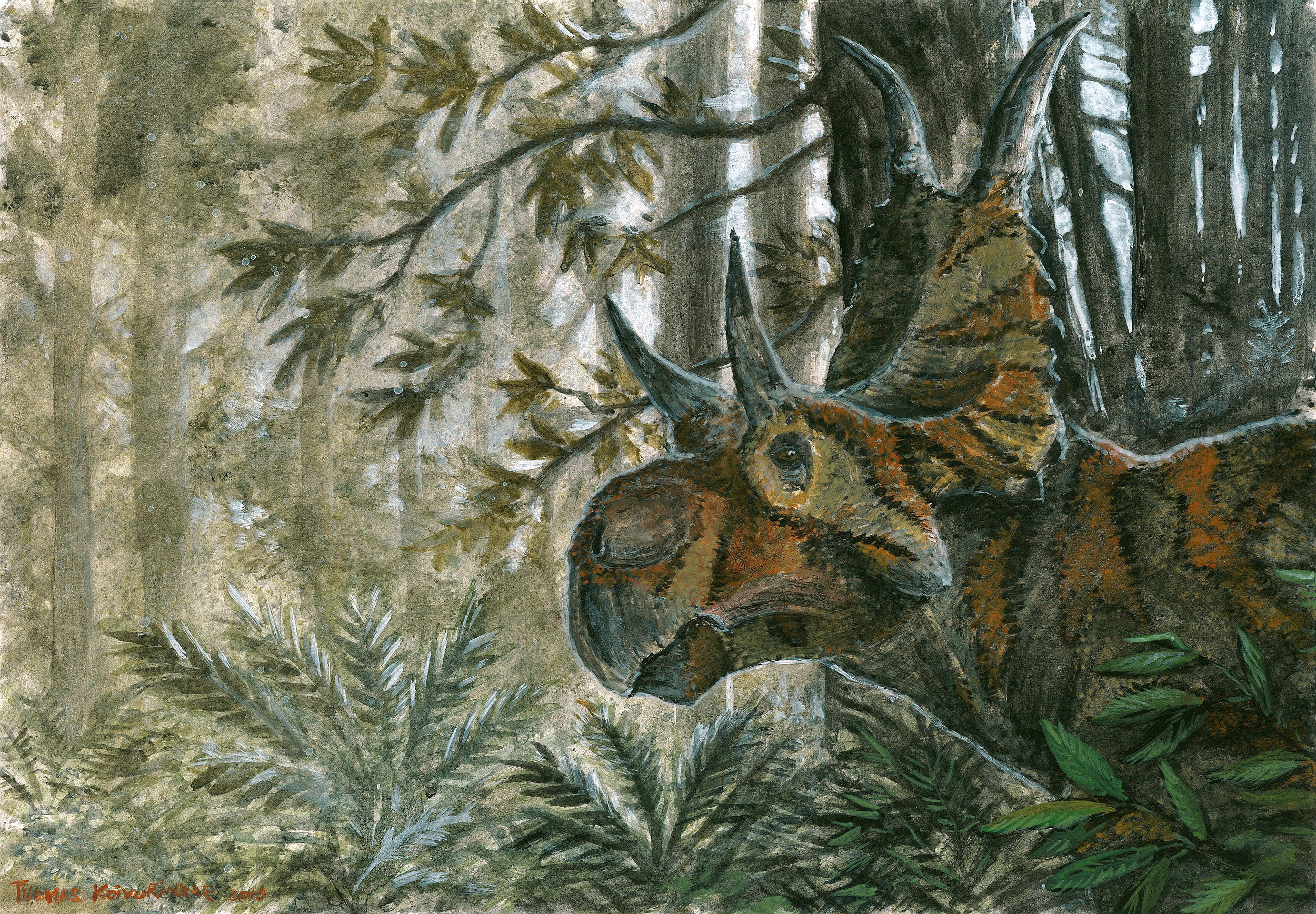 Diabloceratops dinosaur in a forest by Tuomas Koivurinne HD Wallpaper