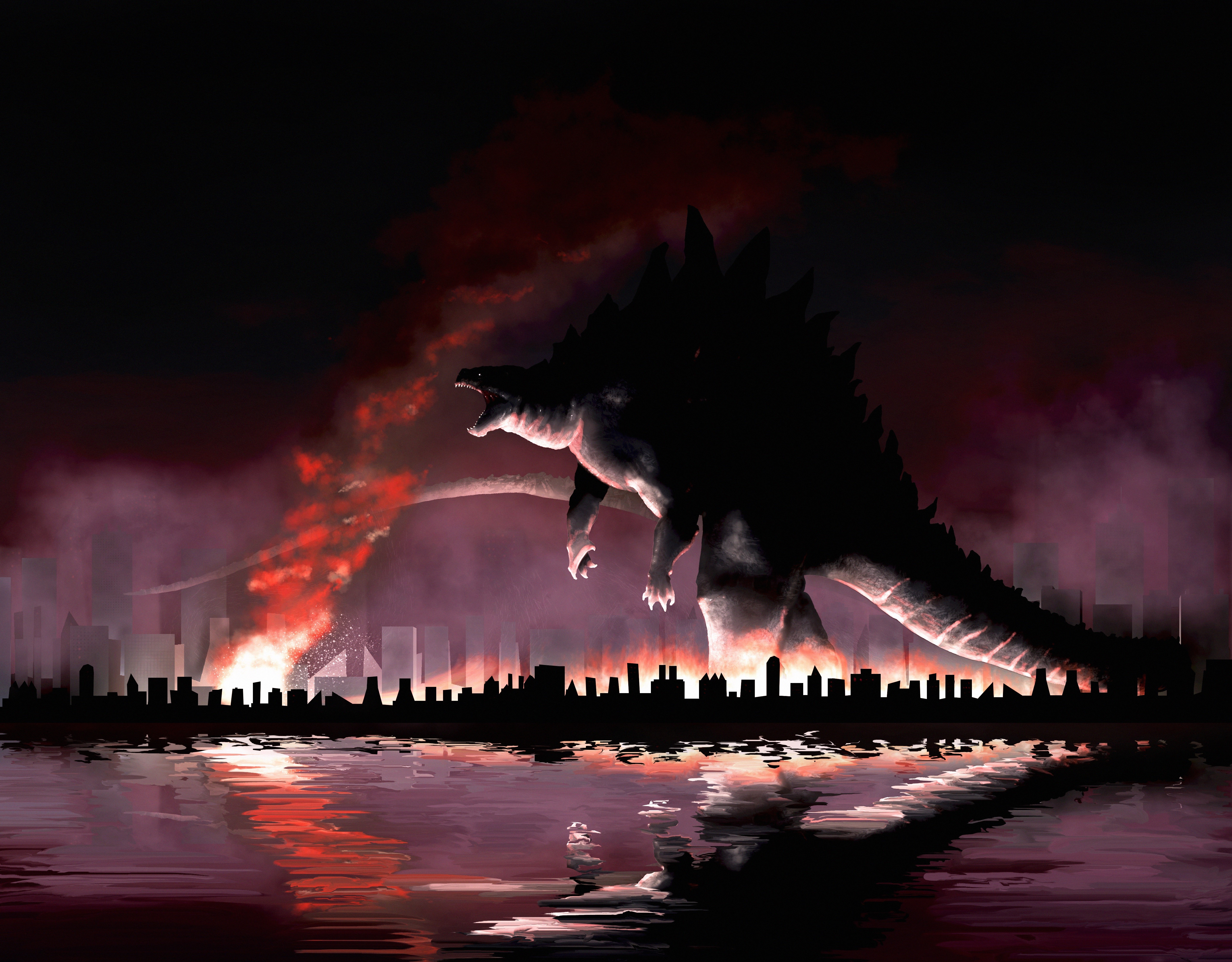 Godzilla attacking a city HD Wallpaper