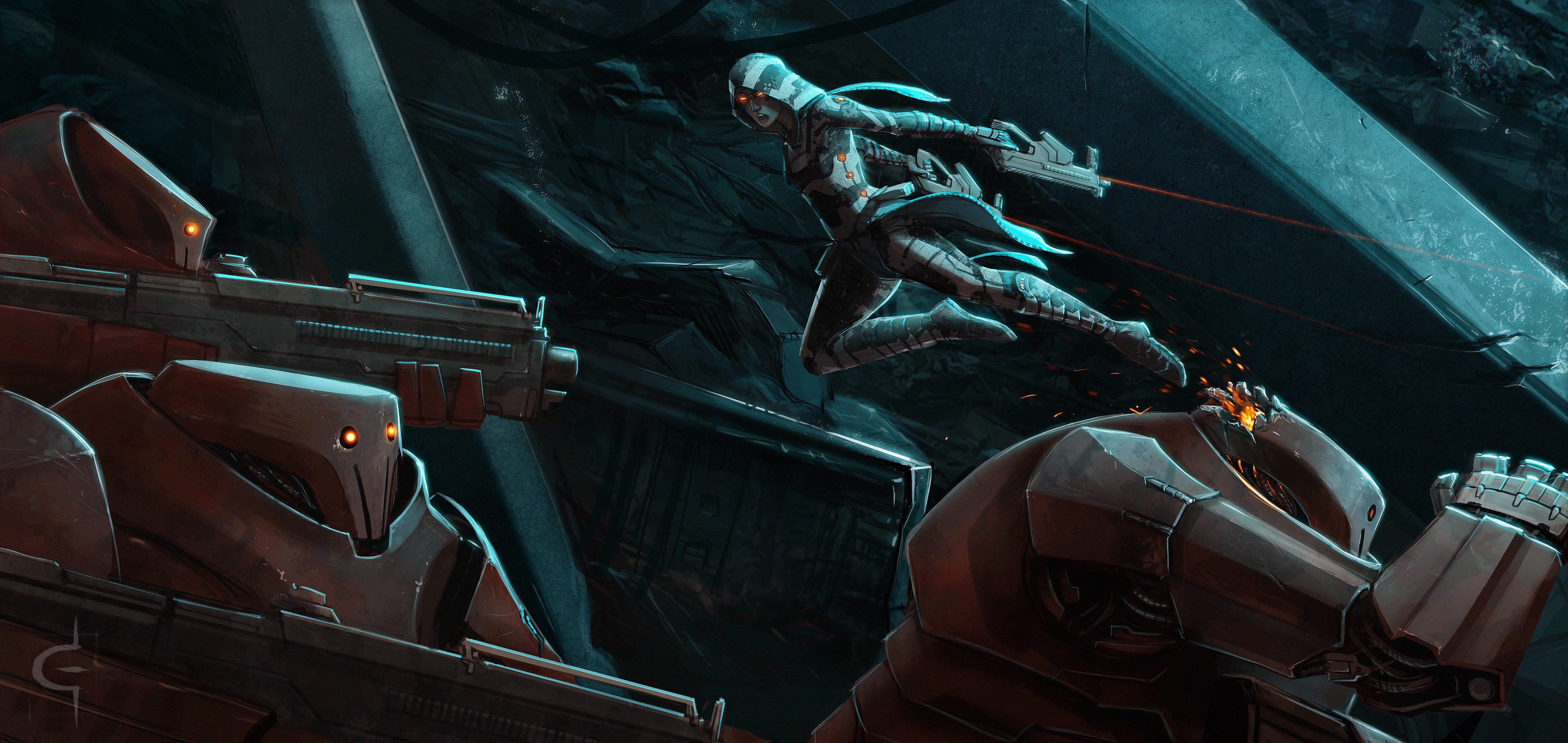 Warriors with rifles in combat HD Wallpaper