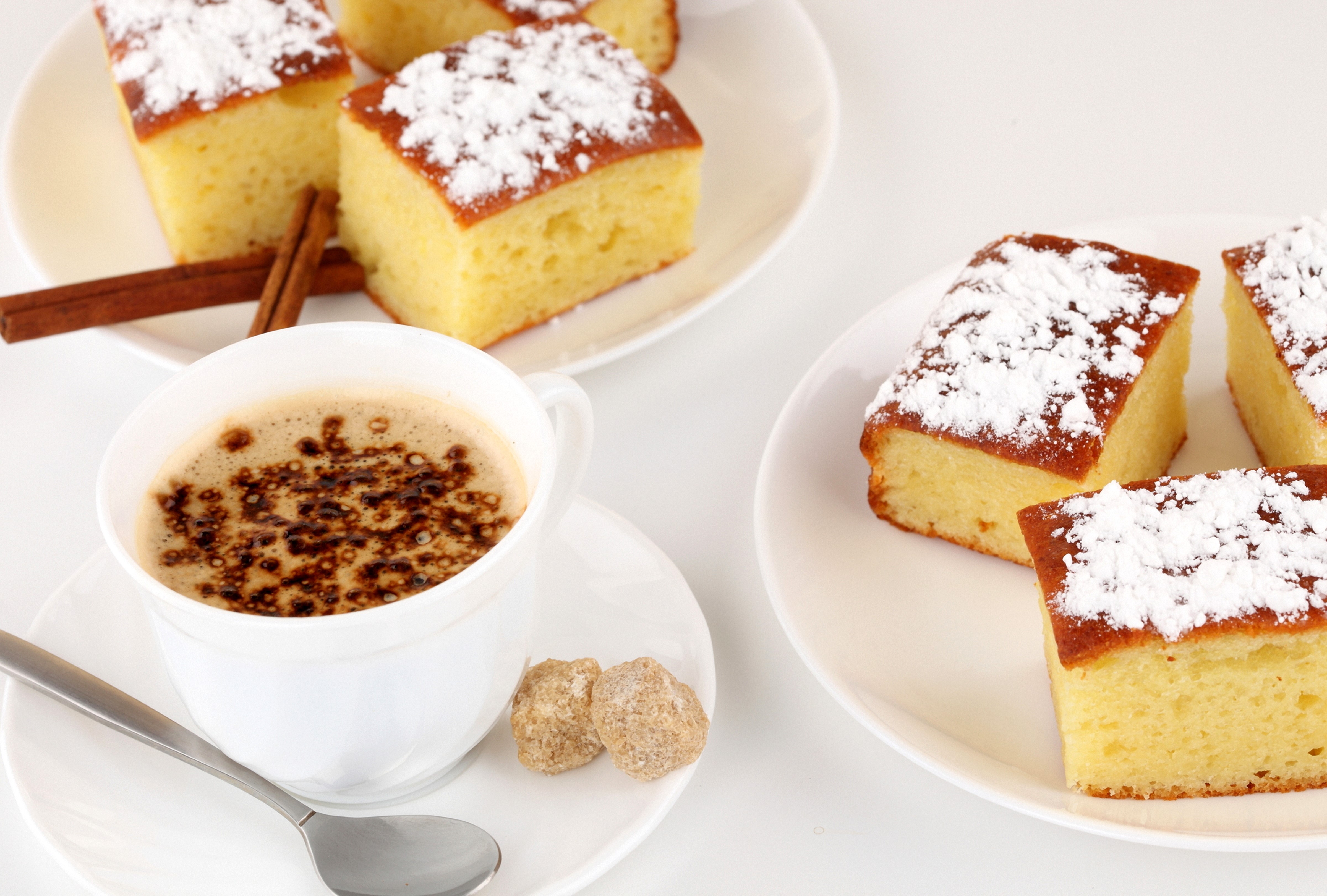 Coffee and cakes with cinnamon sticks HD Wallpaper