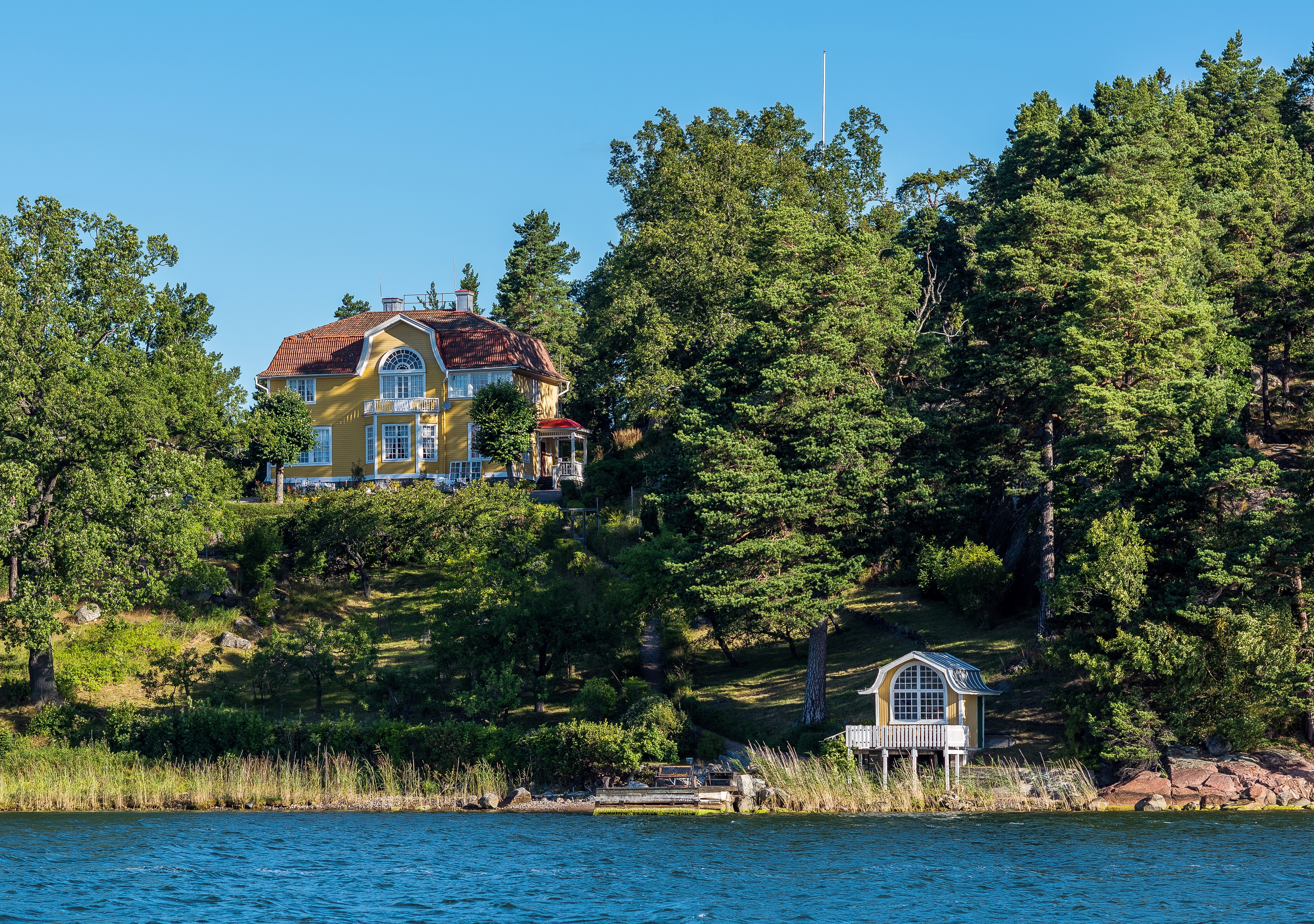 5K Sweden Houses Coast Summer Stockholm Trees HD Wallpaper