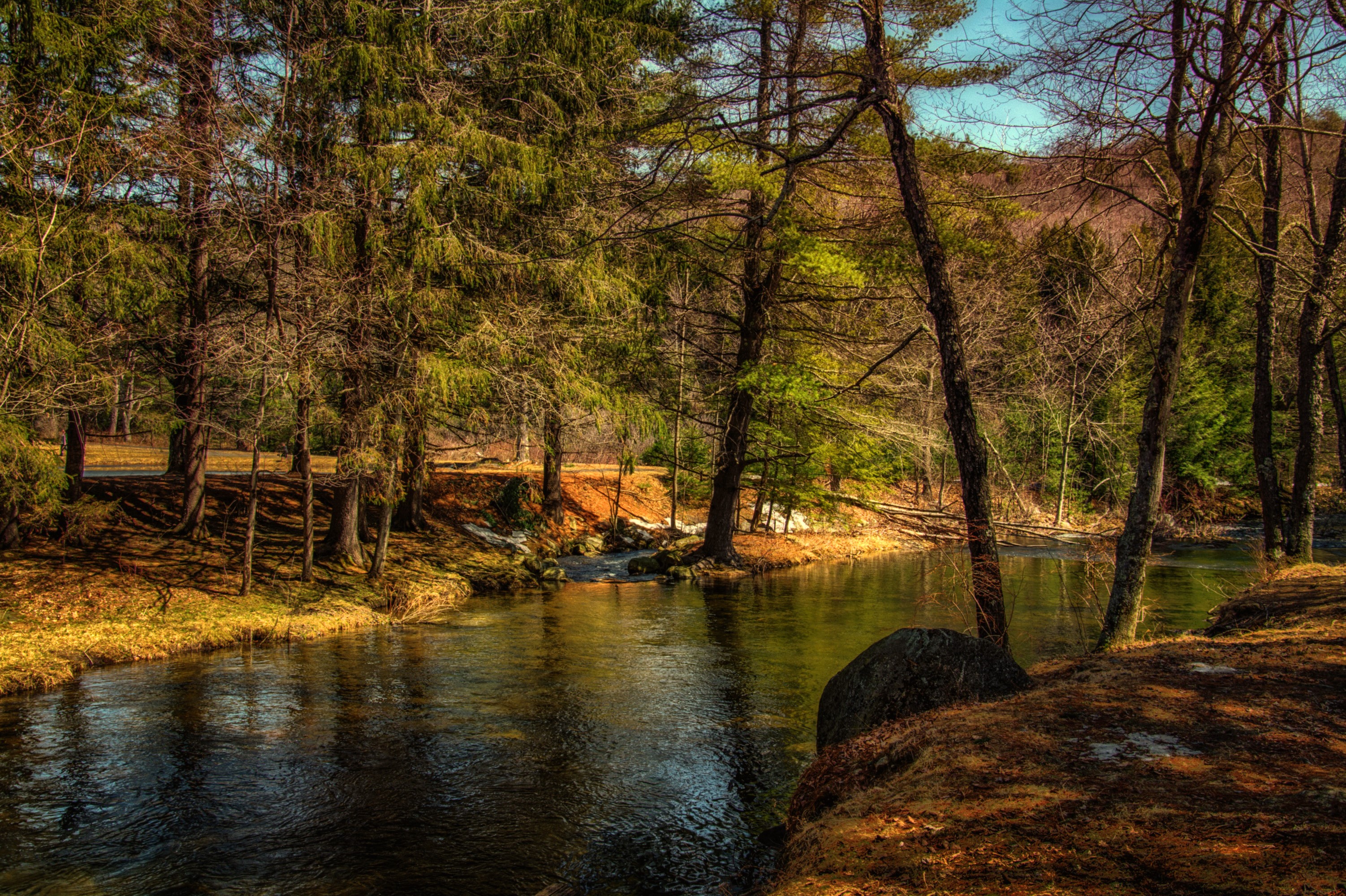 Seasons Autumn Rivers Trees HD Wallpaper