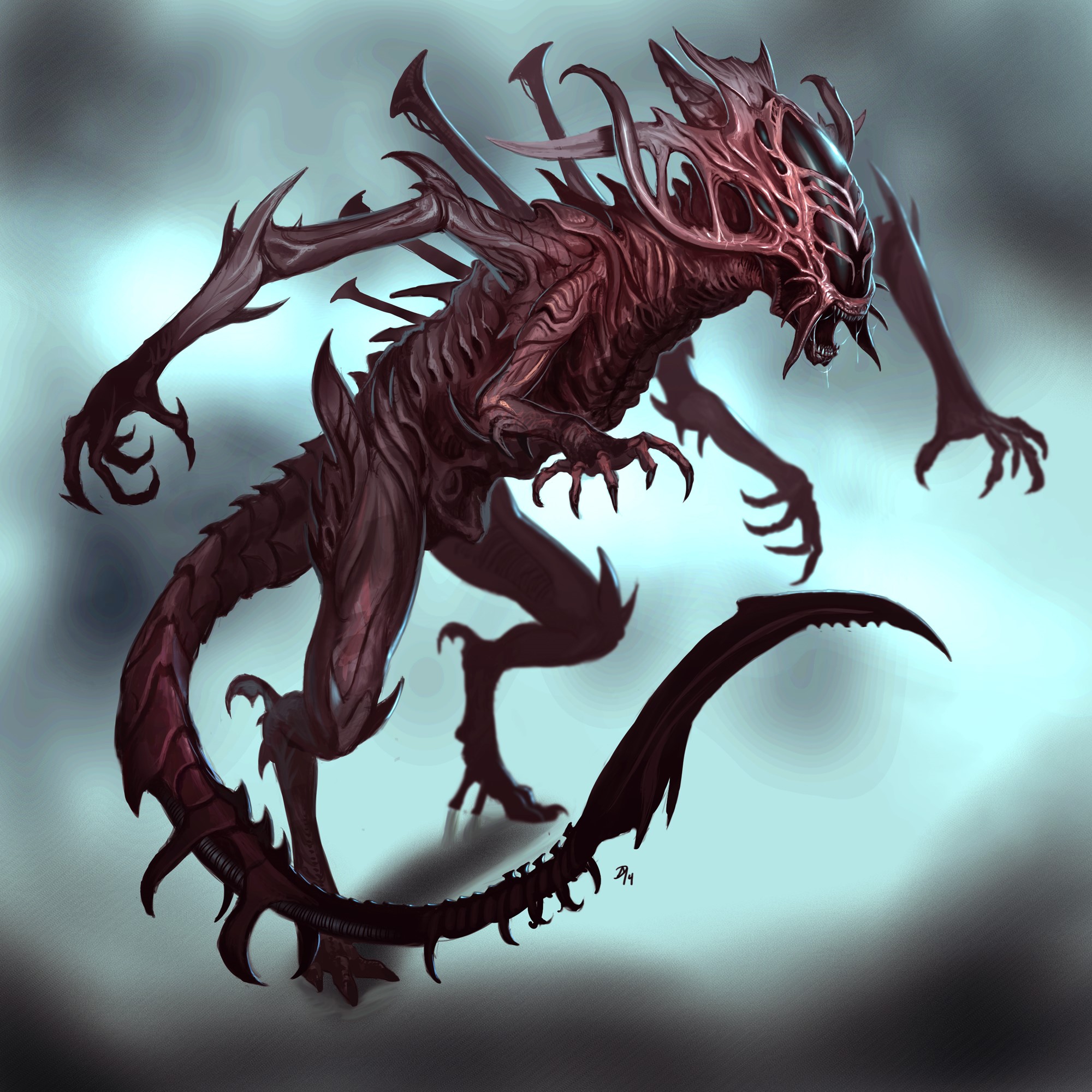 A terrifying alien creature with a long tail and sharp claws HD Wallpaper