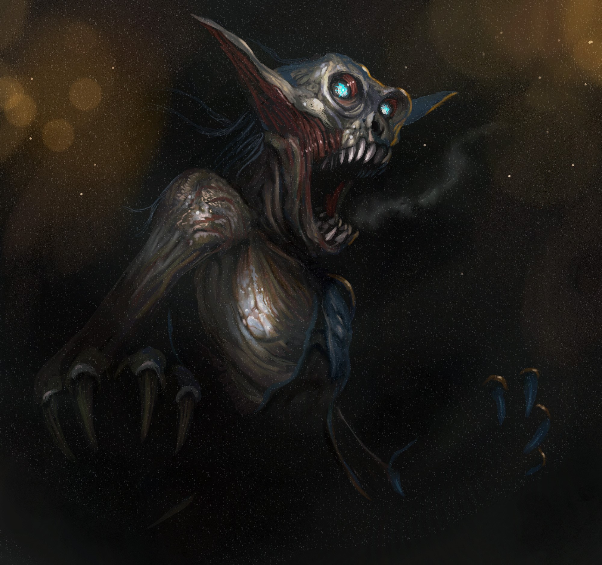 A terrifying monster with glowing eyes and sharp teeth HD Wallpaper