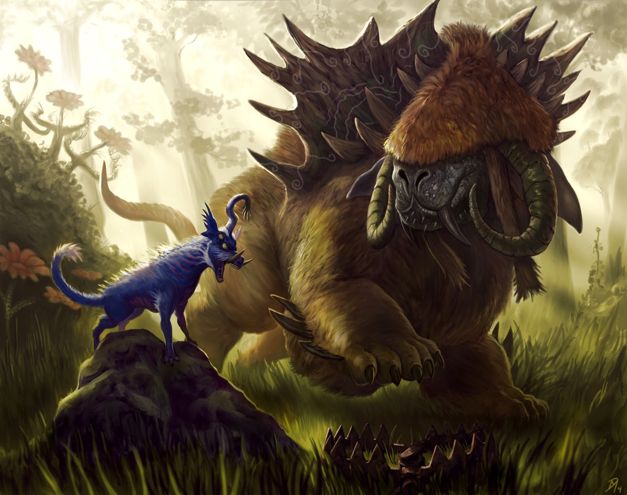 Two monsters in a forest with a trap HD Wallpaper