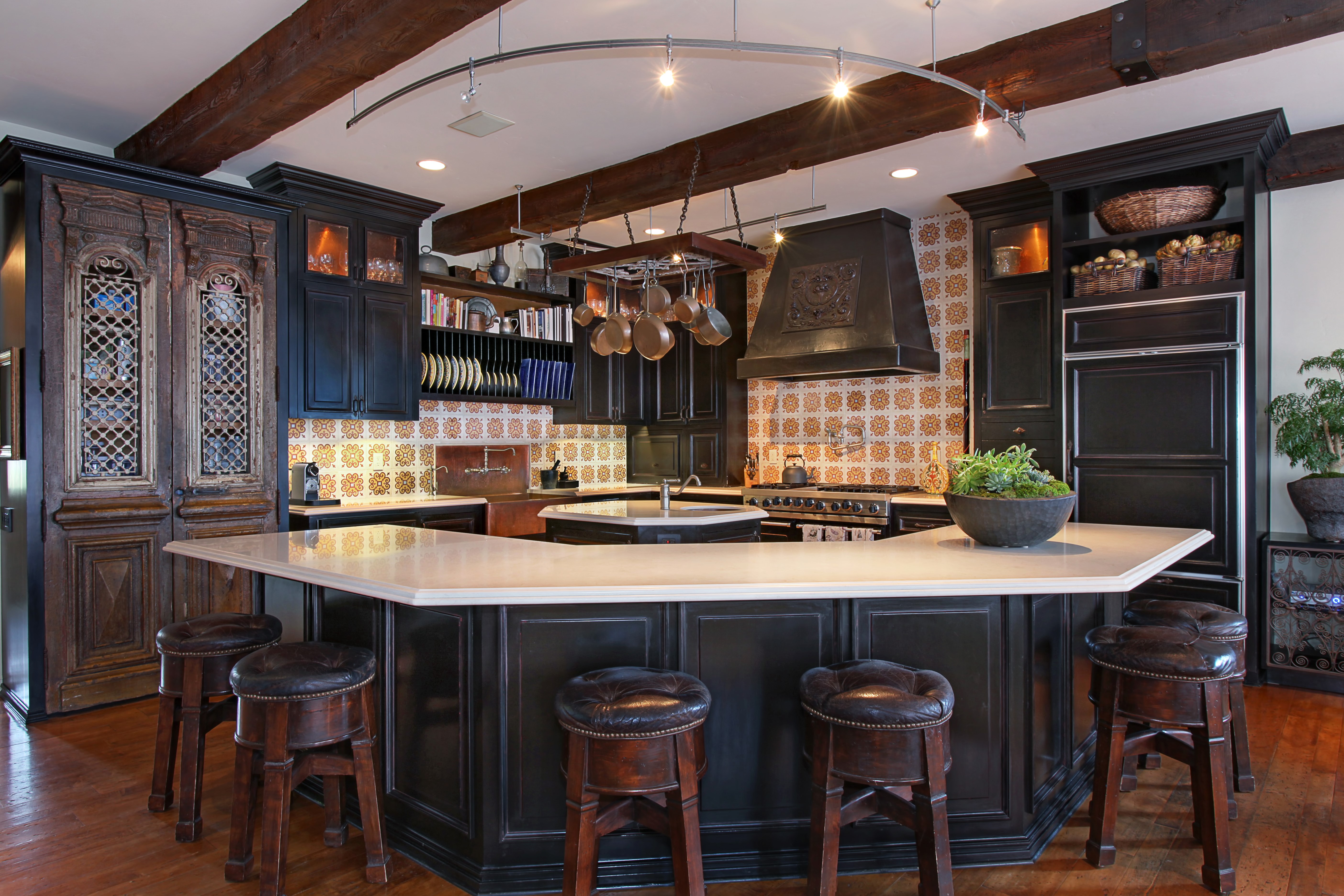 Kitchen Interior Design with Island and Stools HD Wallpaper