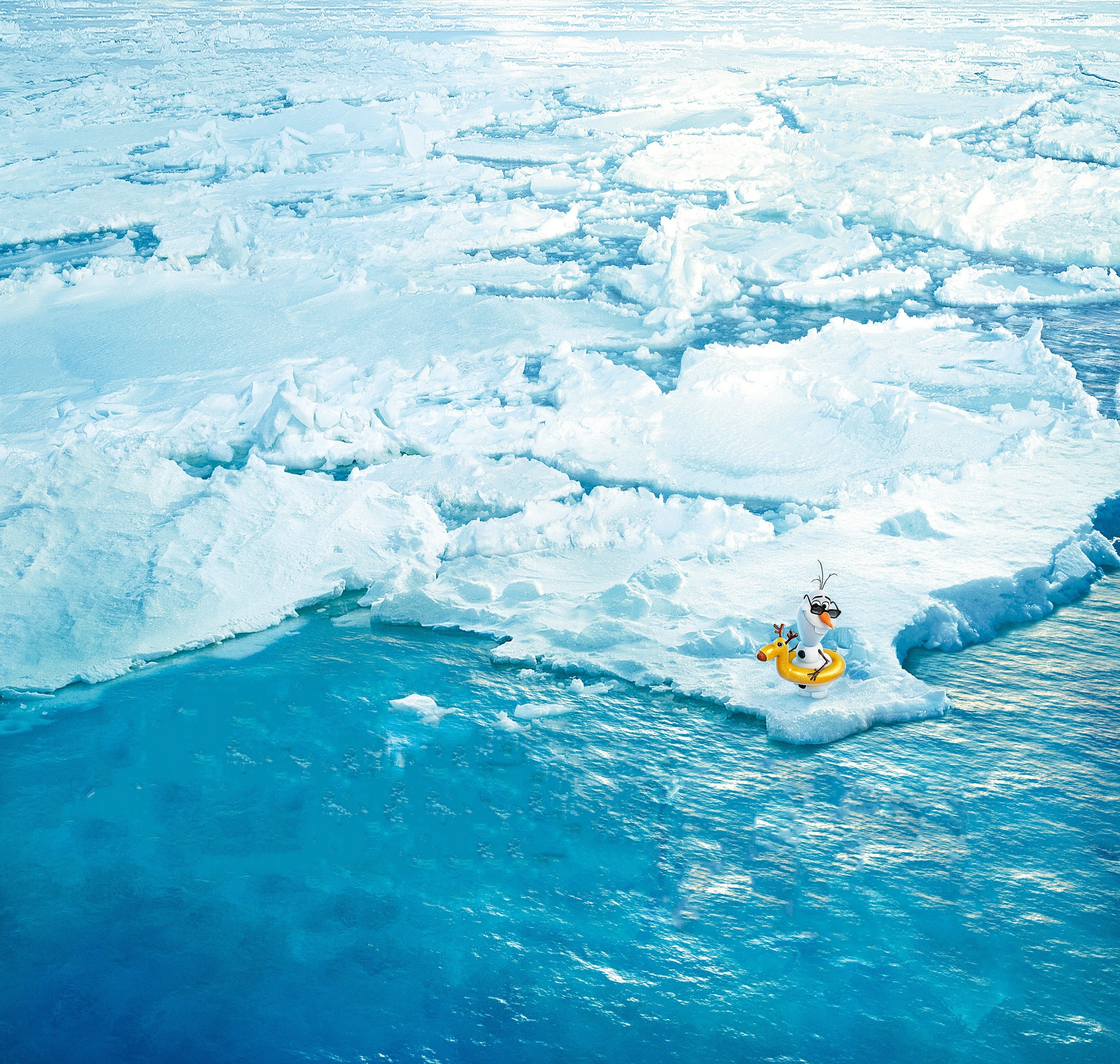 Olaf from Frozen on an ice floe HD Wallpaper