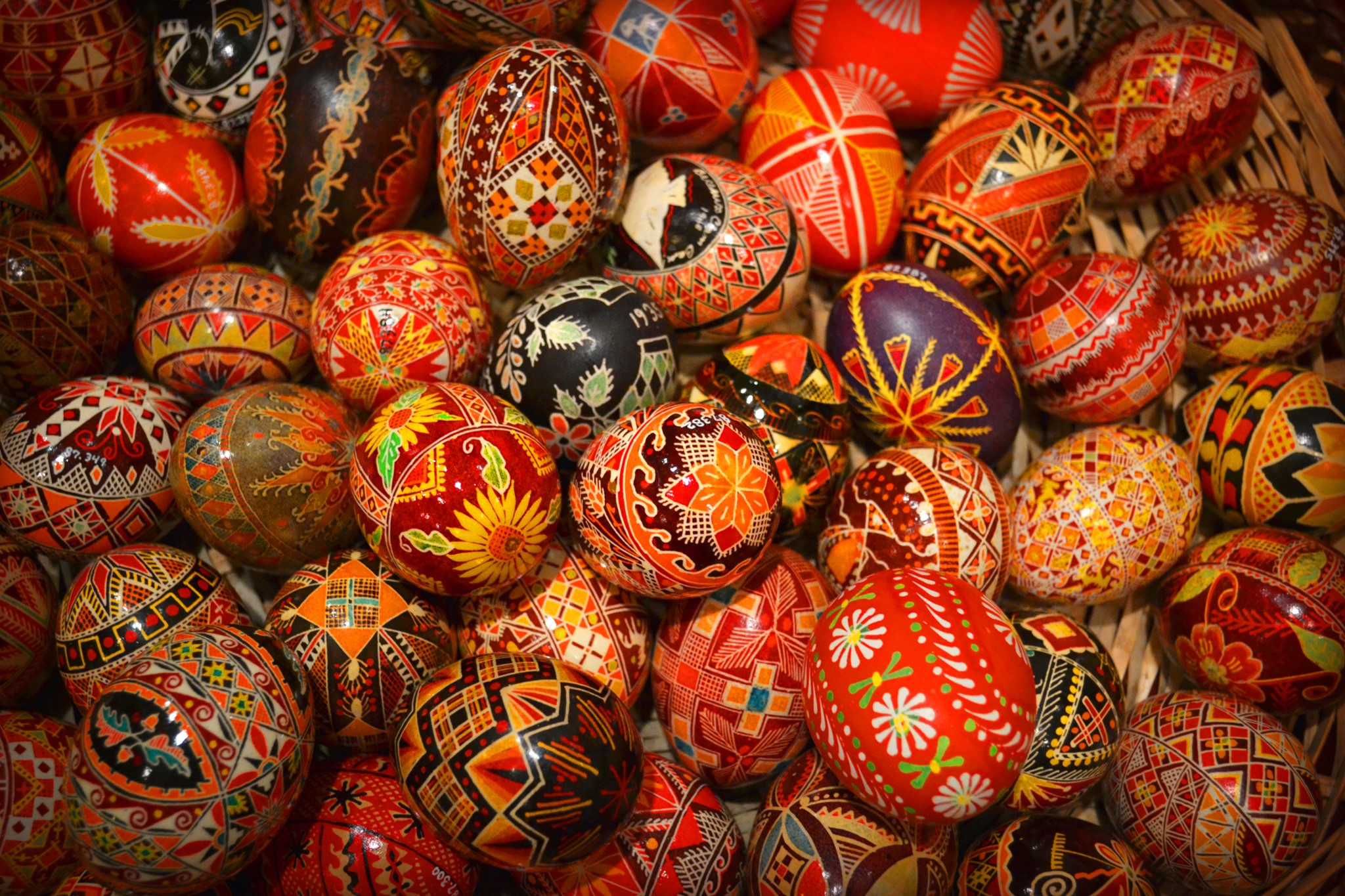 Collection of intricately decorated Easter eggs HD Wallpaper