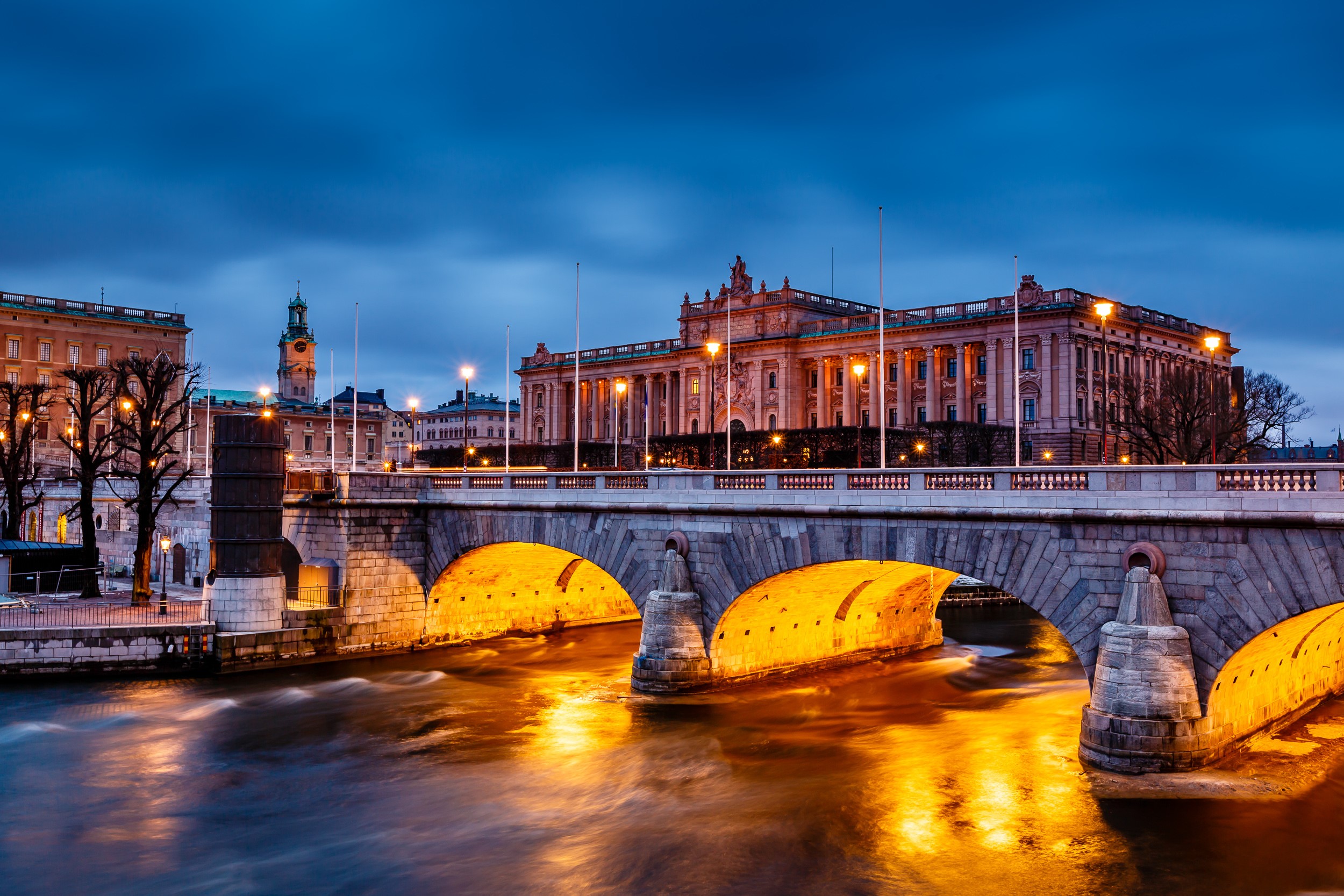 Riksdag Building and Norrbro Bridge in Stockholm, Sweden HD Wallpaper