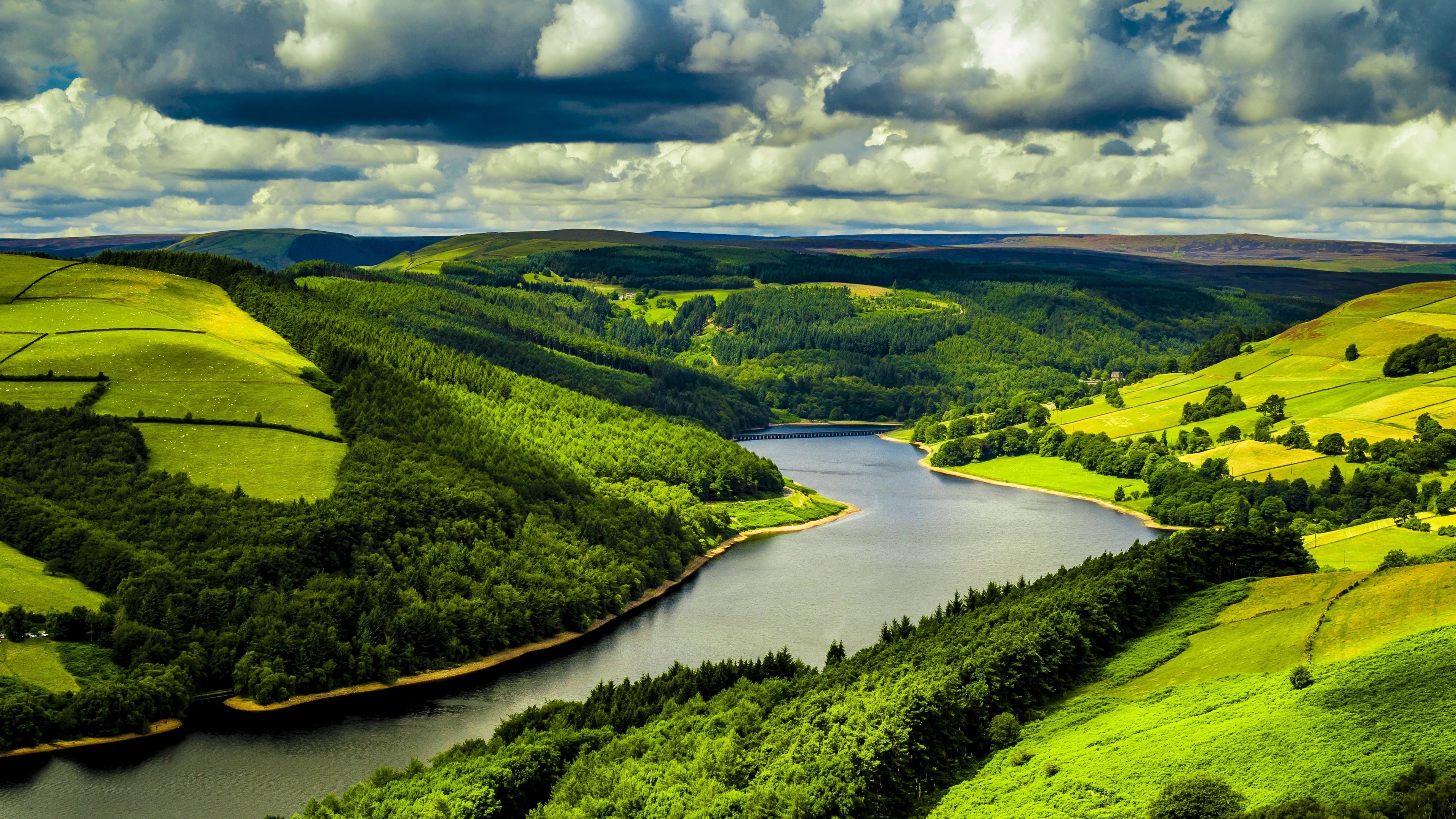 4K United Kingdom River and Grasslands Landscape HD Wallpaper