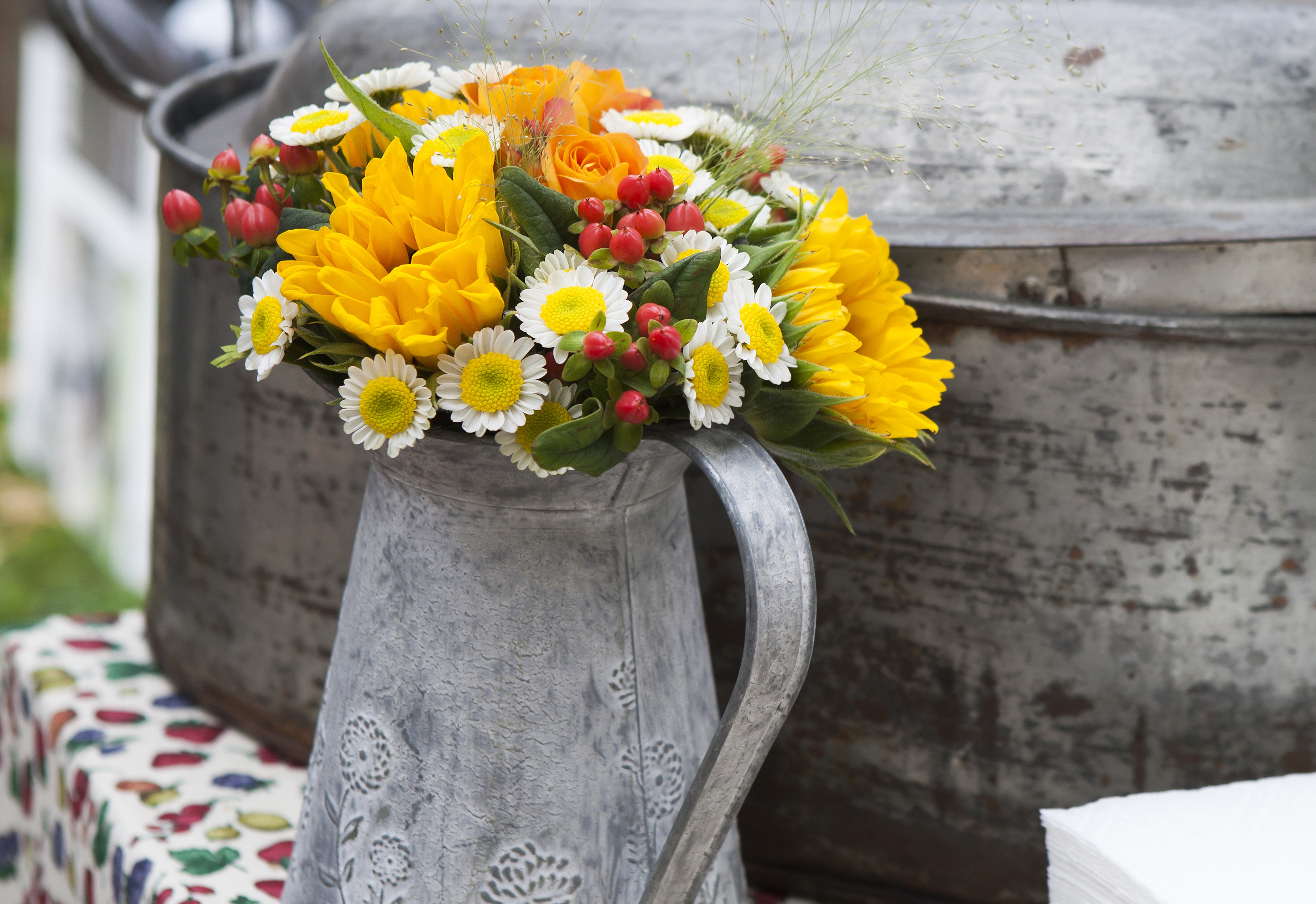 Bouquets in a jug container HD Wallpaper