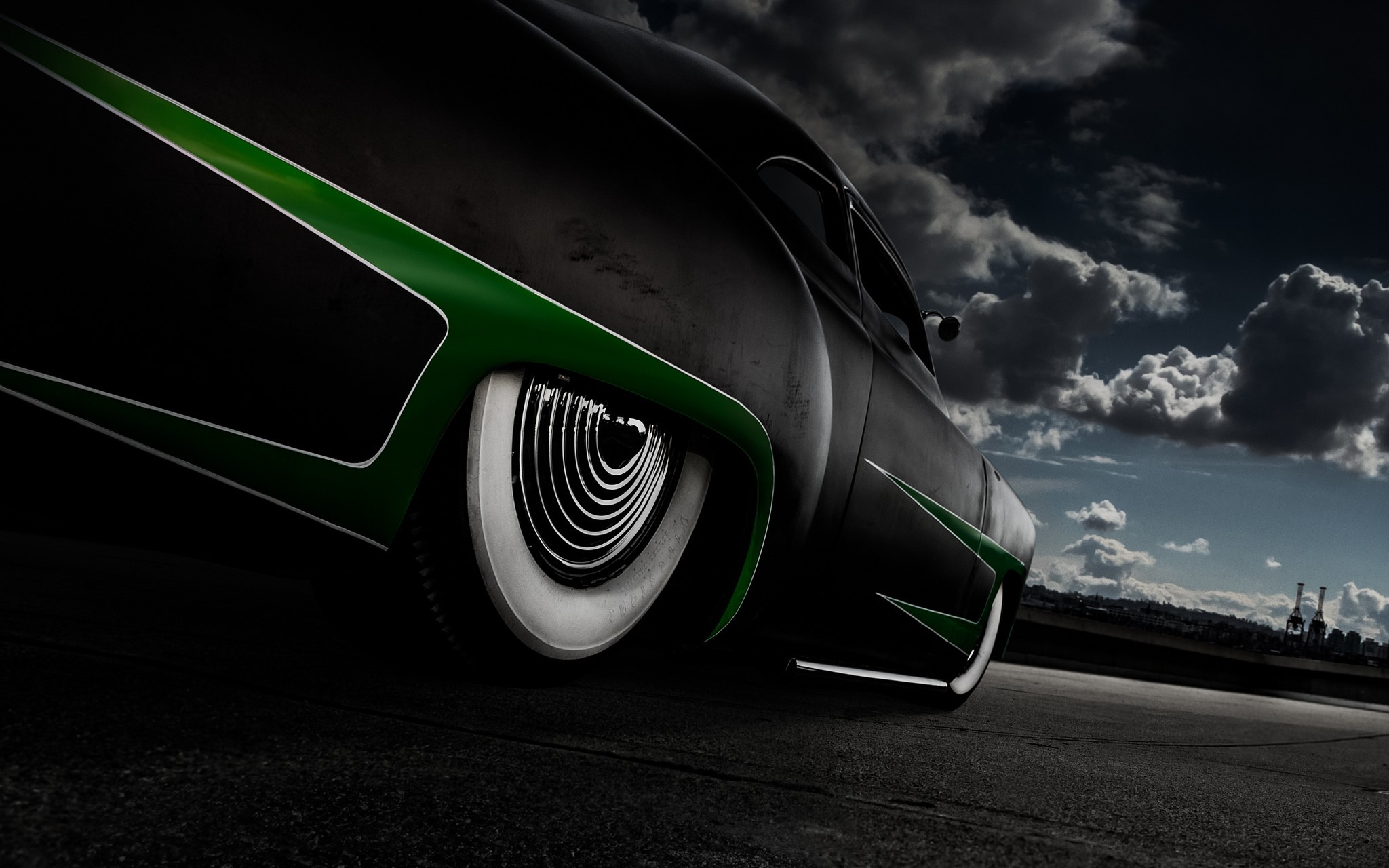 Black Mercury hot rod with green accents HD Wallpaper