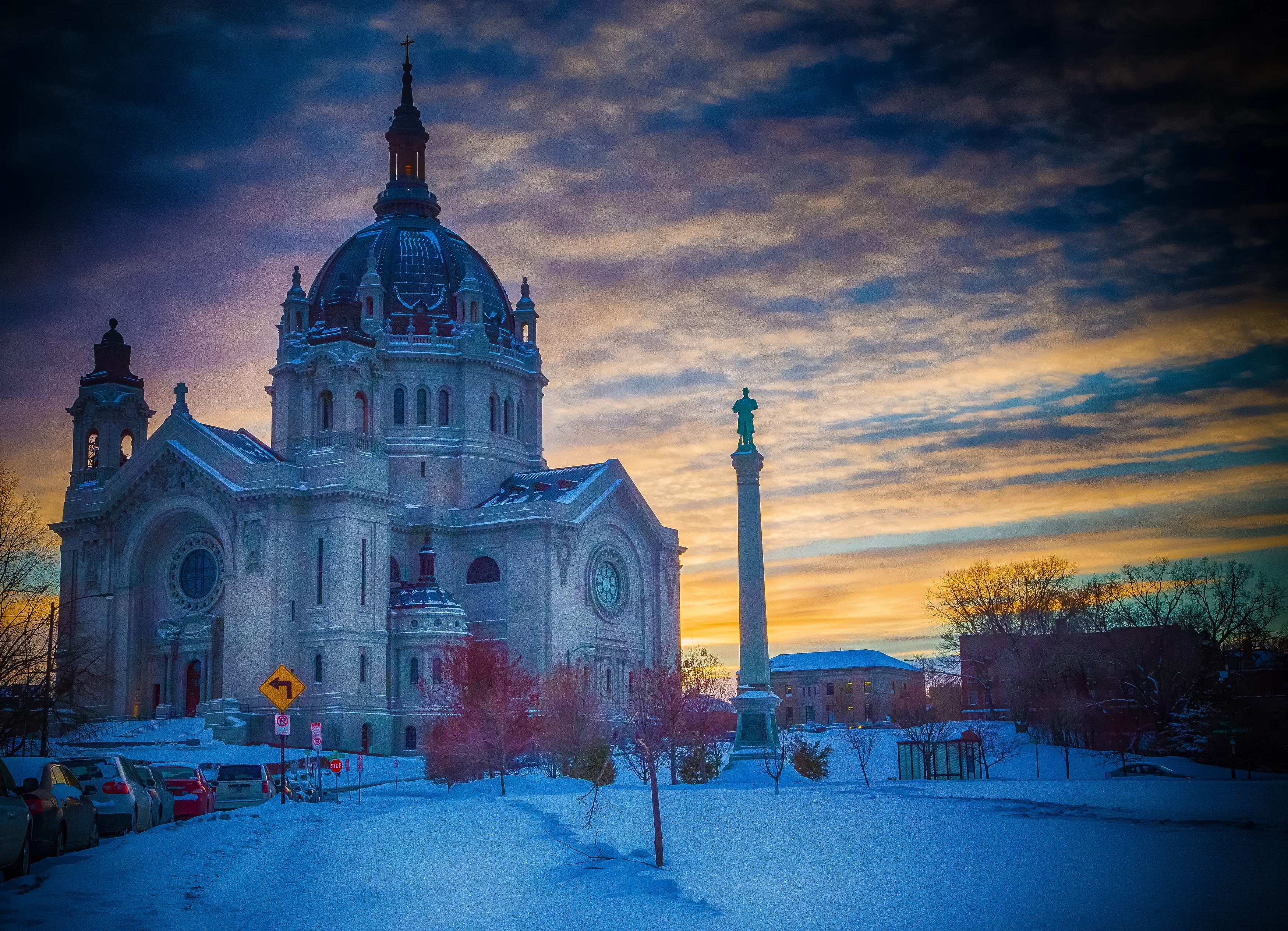 Cathedral of Saint Paul, Minnesota at Sunset HD Wallpaper